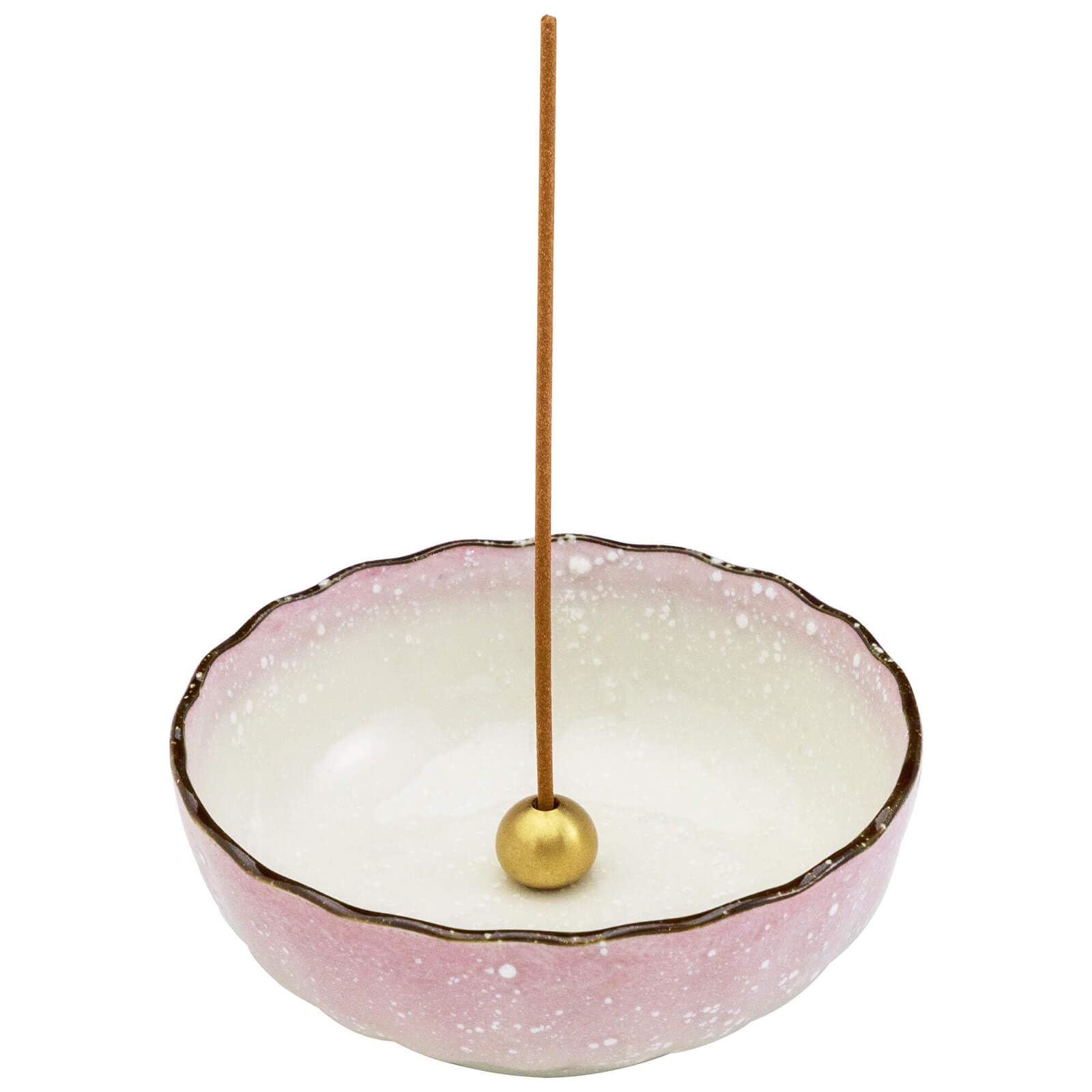 Asayu Japanese Lotus Incense Holder for Sticks 4.1 inch (105mm), Traditional Made in Japan Ceramic Ash Catcher and Brass Incense