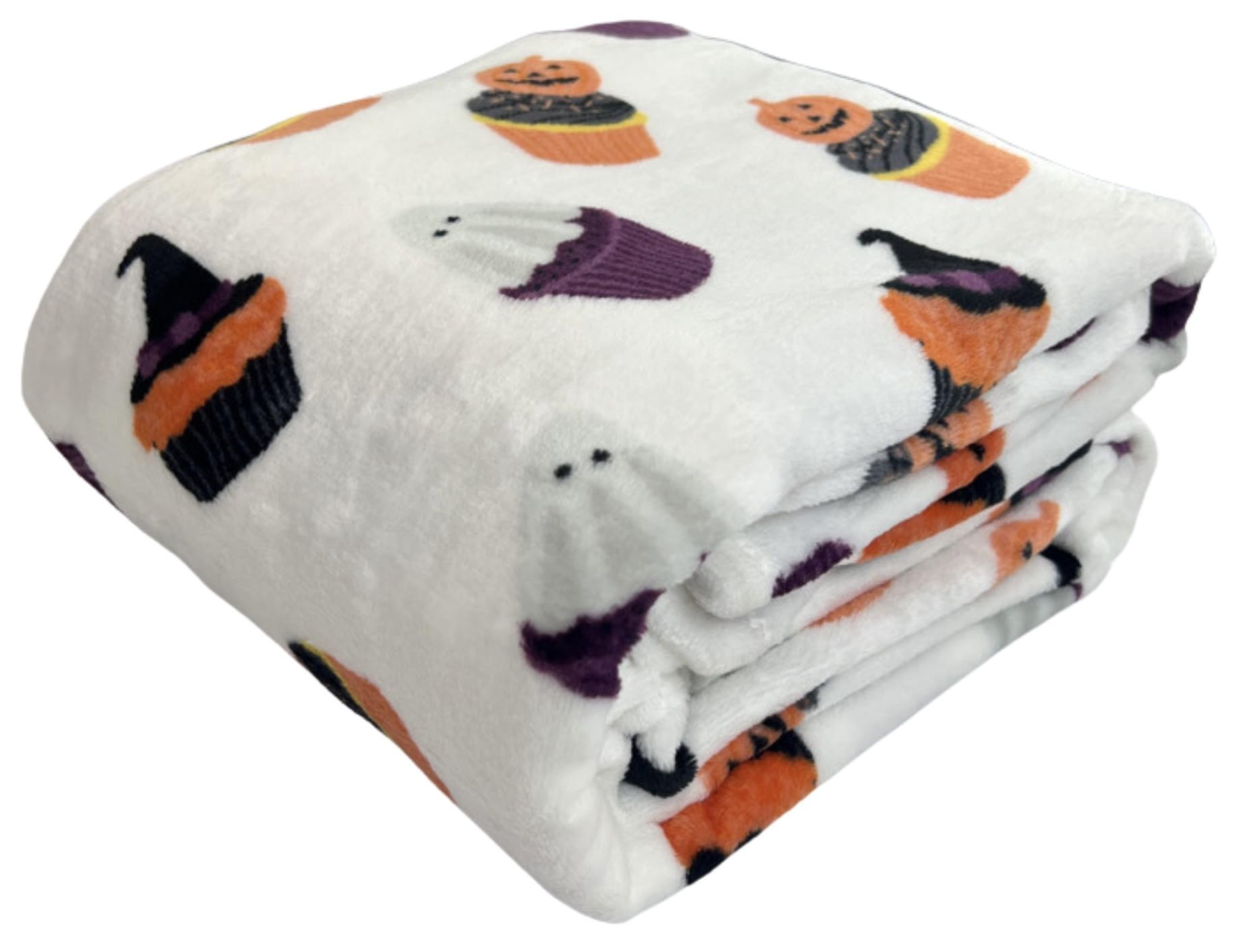 Halloween Throw Blanket: Jack O Lantern Pumpkins And Ghosts Cupcakes Design On Soft Velvet Fleece Throw Blanket