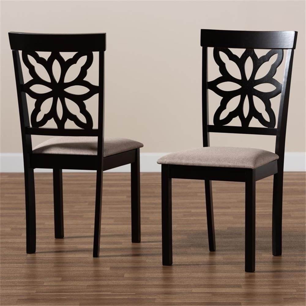Baxton Studio Samwell Modern and Contemporary Sand Fabric Upholstered and Dark Brown Finished Wood 2-Piece Dining Chair Set