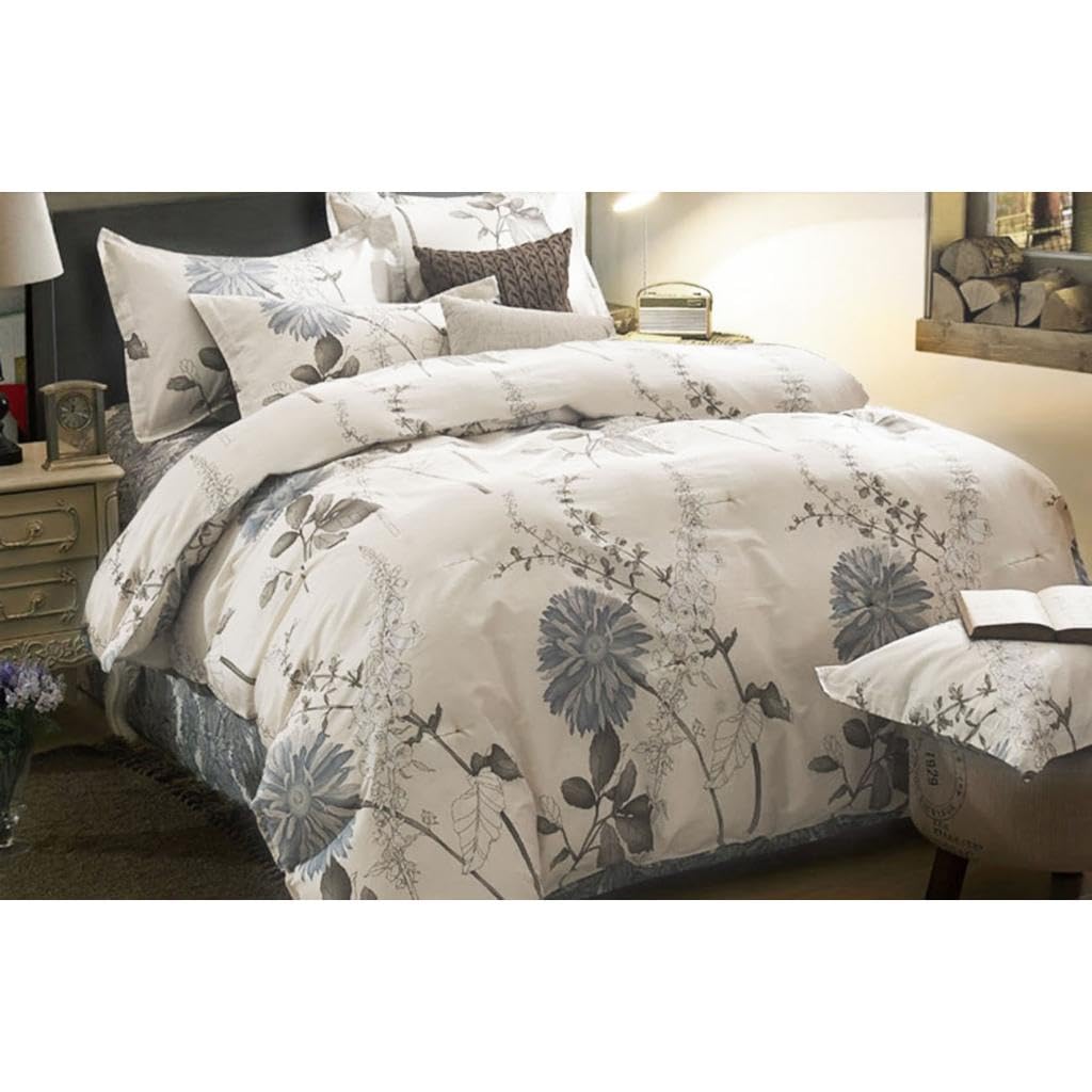 Wake In Cloud  Floral Comforter Set, Botanical Flowers Pattern Printed, 100% Cotton Fabric With Soft Microfiber Inner Fill Bedd