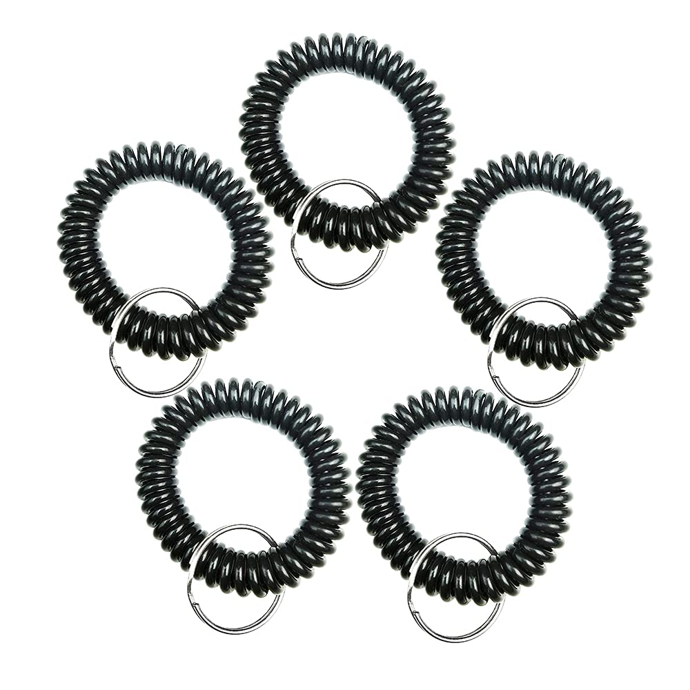 5 Pcs Black Stretchable Wristband Wristlet Keychain Wrist Key Chain Wristlet,Spring Flexible Spiral Wrist Coil Wrist Band Bracel