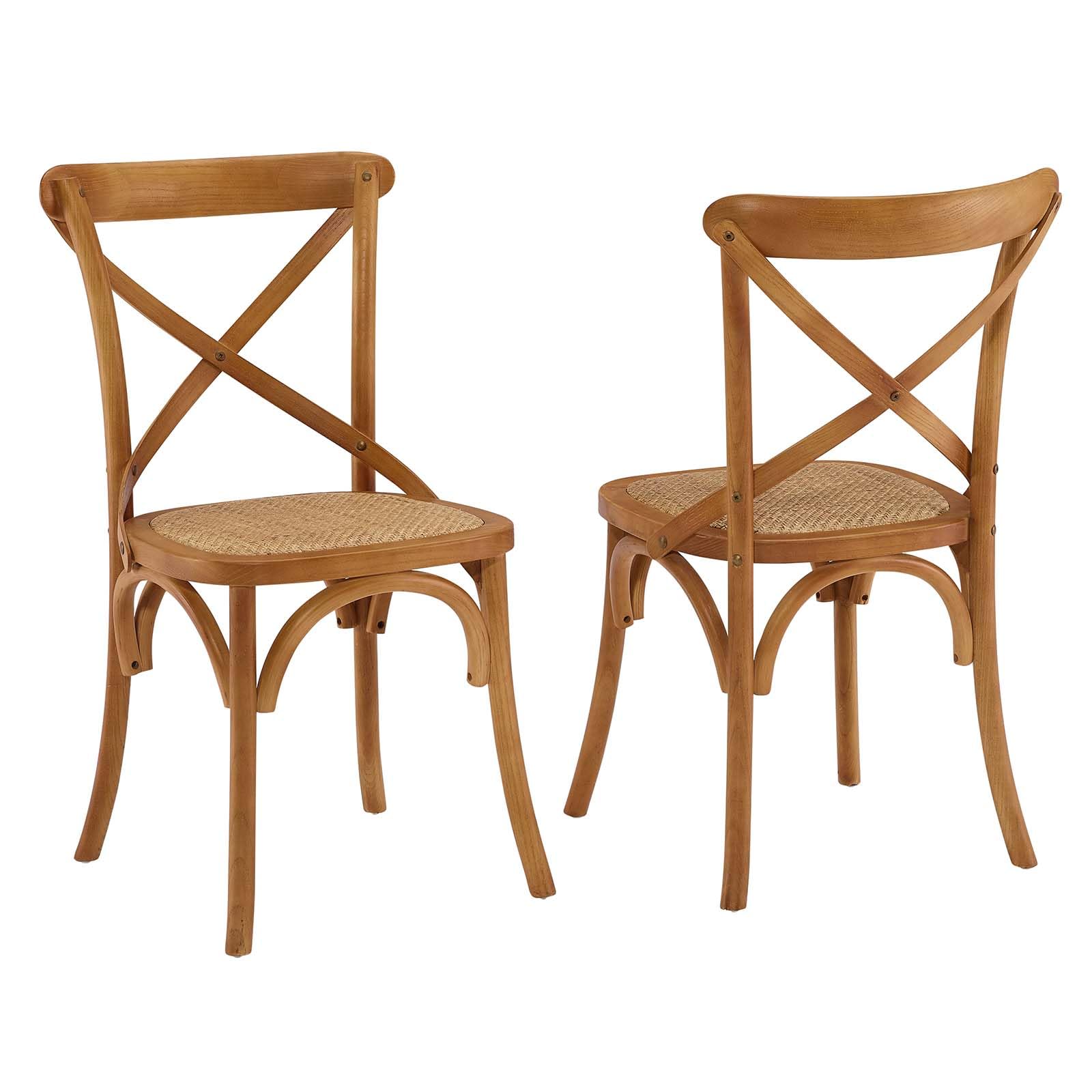 Modway Gear Rustic Modern Farmhouse Elm Wood Rattan Two Dining Chairs In Walnut