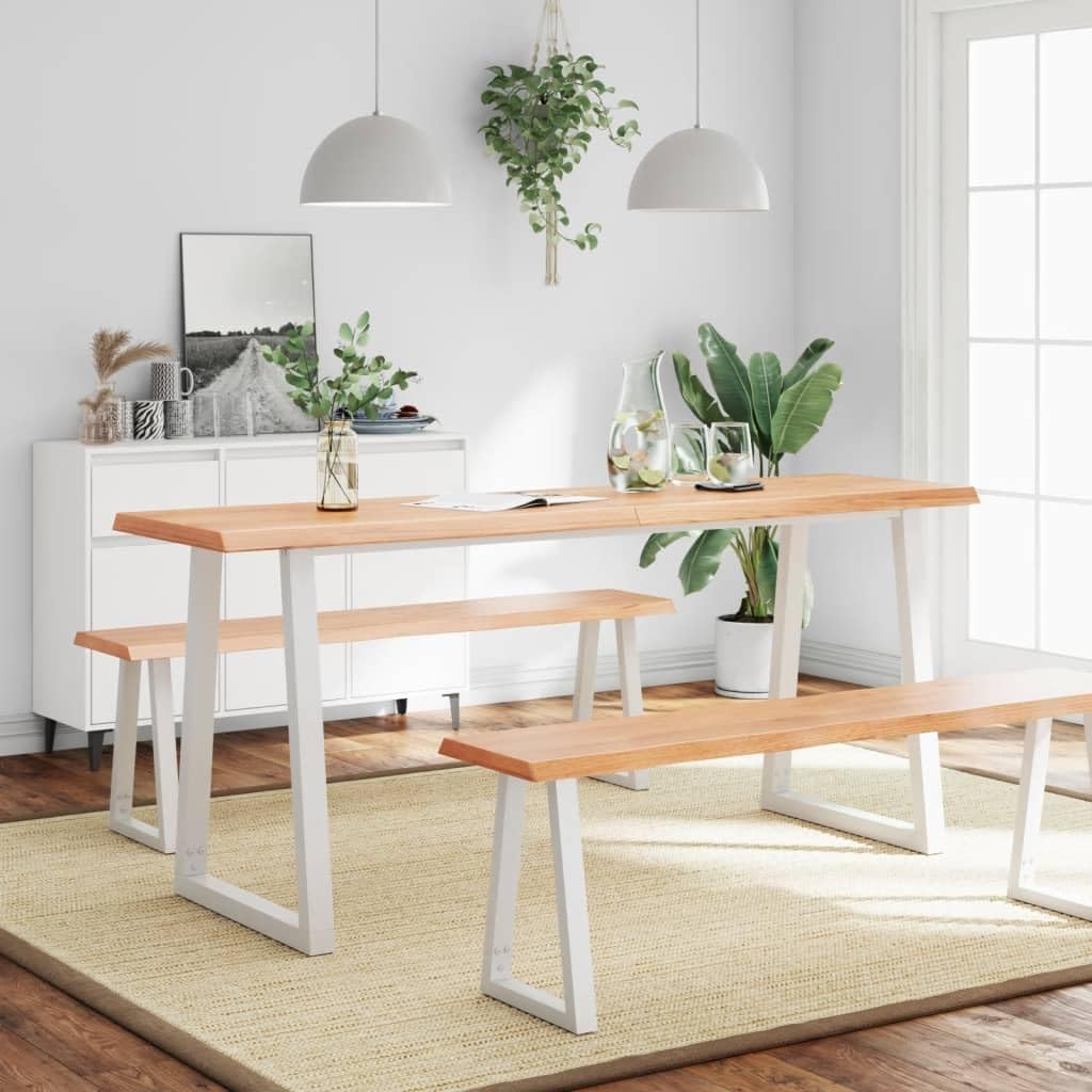 vidaXL Table Top, Light Brown Treated Oak Wood, Foldable for Space Saving, Handcrafted with Live Edge, Perfect for Indoor or Outdoor use - 70.9x23.6x(0.8-1.6)