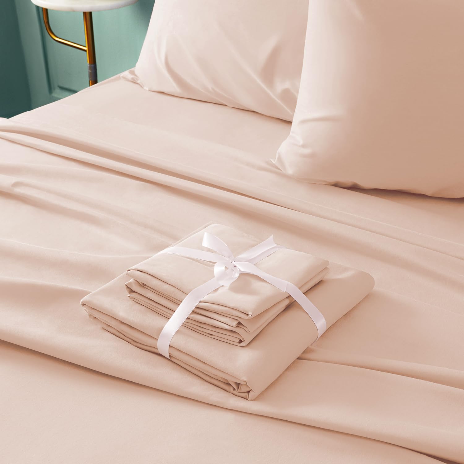 Bysure 6 Pieces Bed Sheets Set(Queen, Peach) - Hotel Luxury Super Soft 1800 Thread Count 100% Microfiber Sheets With Deep Pocket