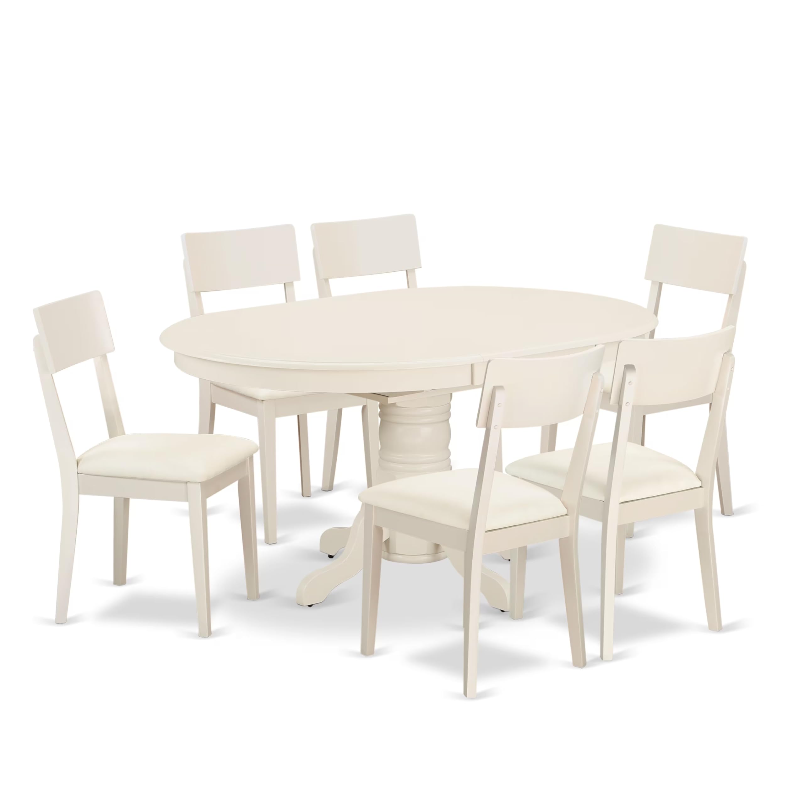 East West Furniture AVAD7-LWH-LC 7 Piece Dining Table Set Consist of an Oval Dining Room Table with Butterfly Leaf and 6 Faux Leather Upholstered Chairs, 42x60 Inch, Linen White