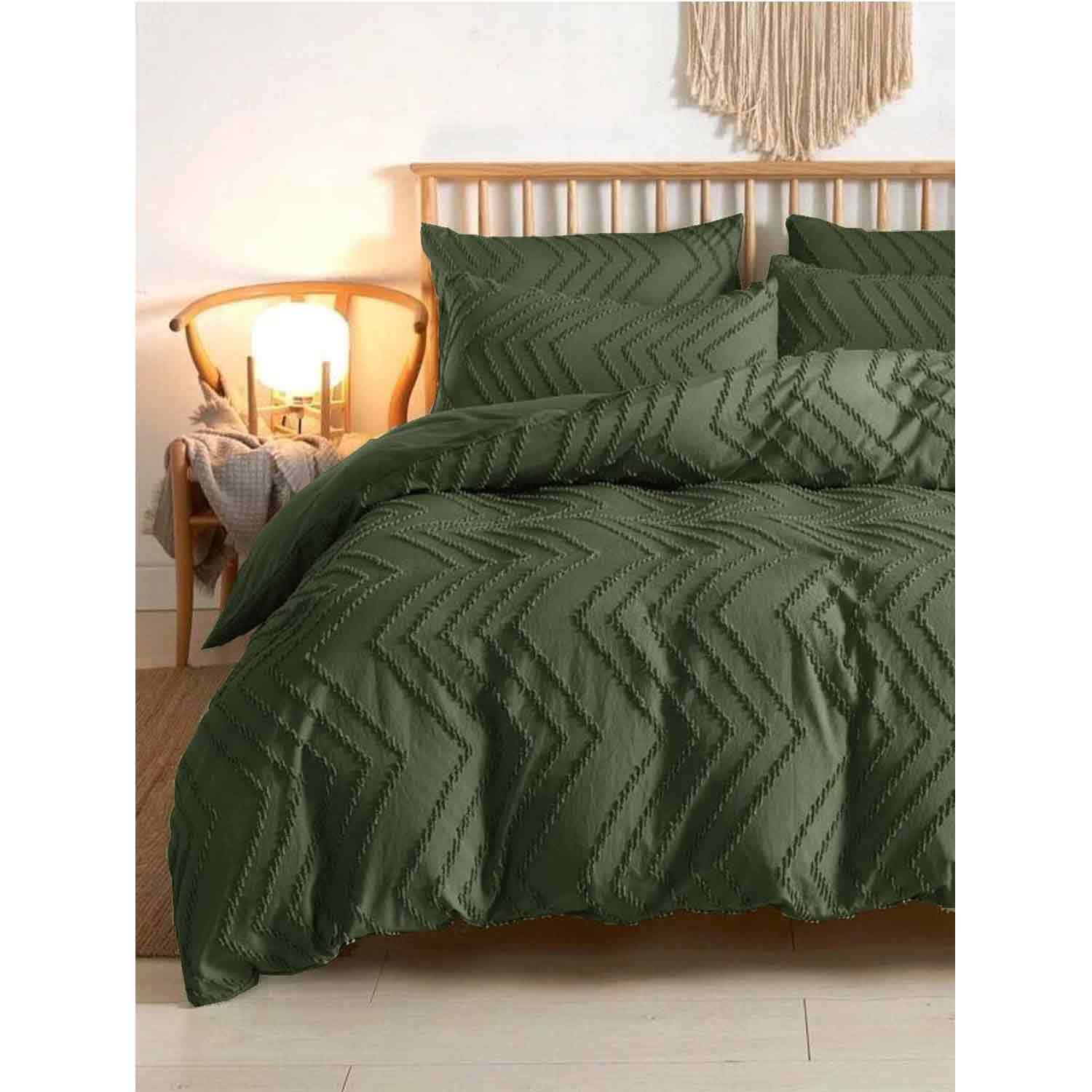 Nanko Olive Green Duvet Cover King Size, 3Pc Boho Tufted Microfiber Bedding Comforter Cover Set, All Season Aesthetic Shabby Chi