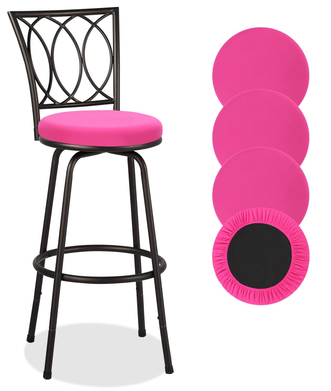 Deisy Dee 4Pcs Round Bar Stool Seat Covers Stretch Round Chair Covers For 13-16 Inch Stool Chair (Hot Pink)