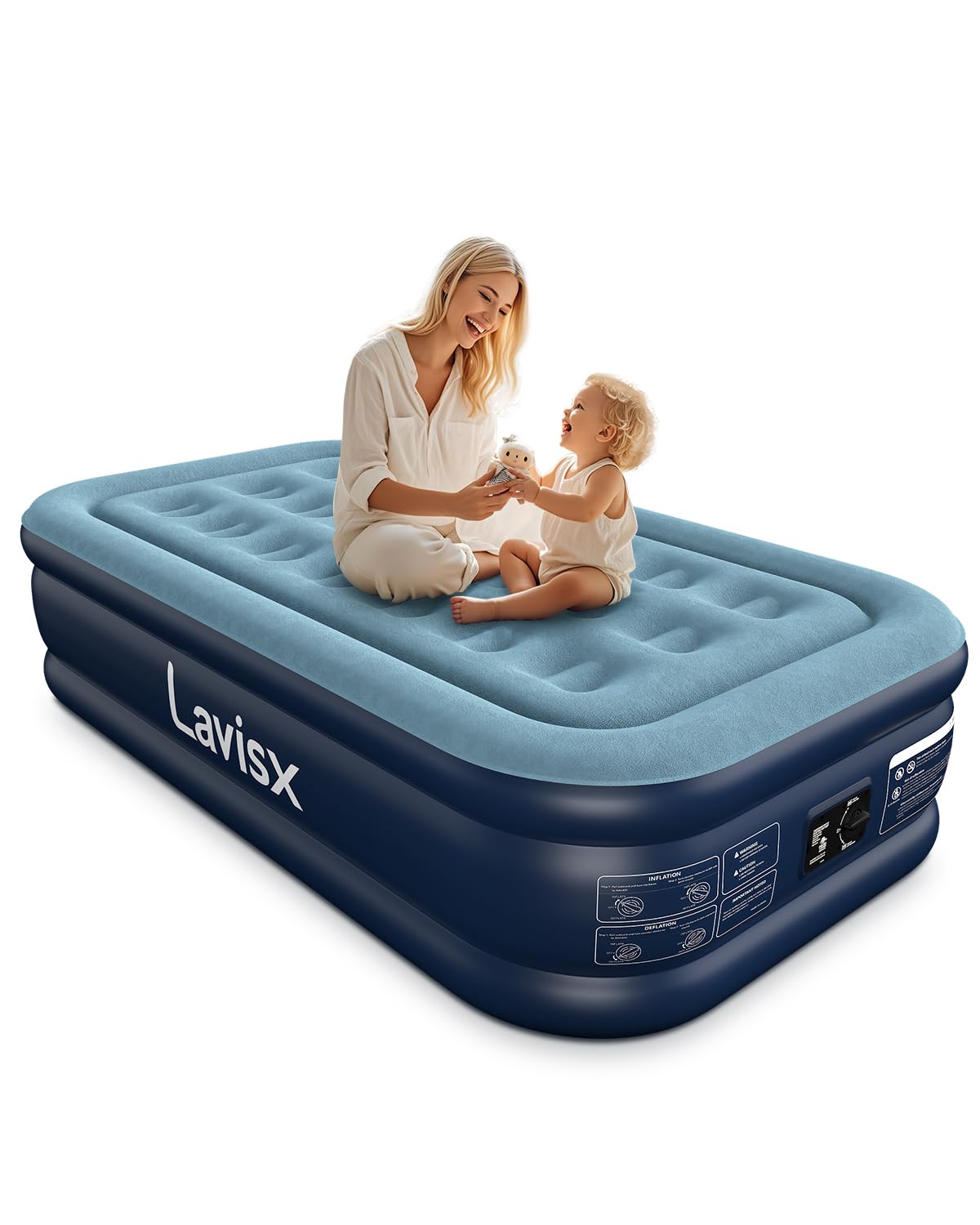 Lavisx Twin Air Mattress With Built In Pump 16' Blow Up Mattress Raised Air Bed, 3 Mins Quick Self Inflatable With Storage Bag