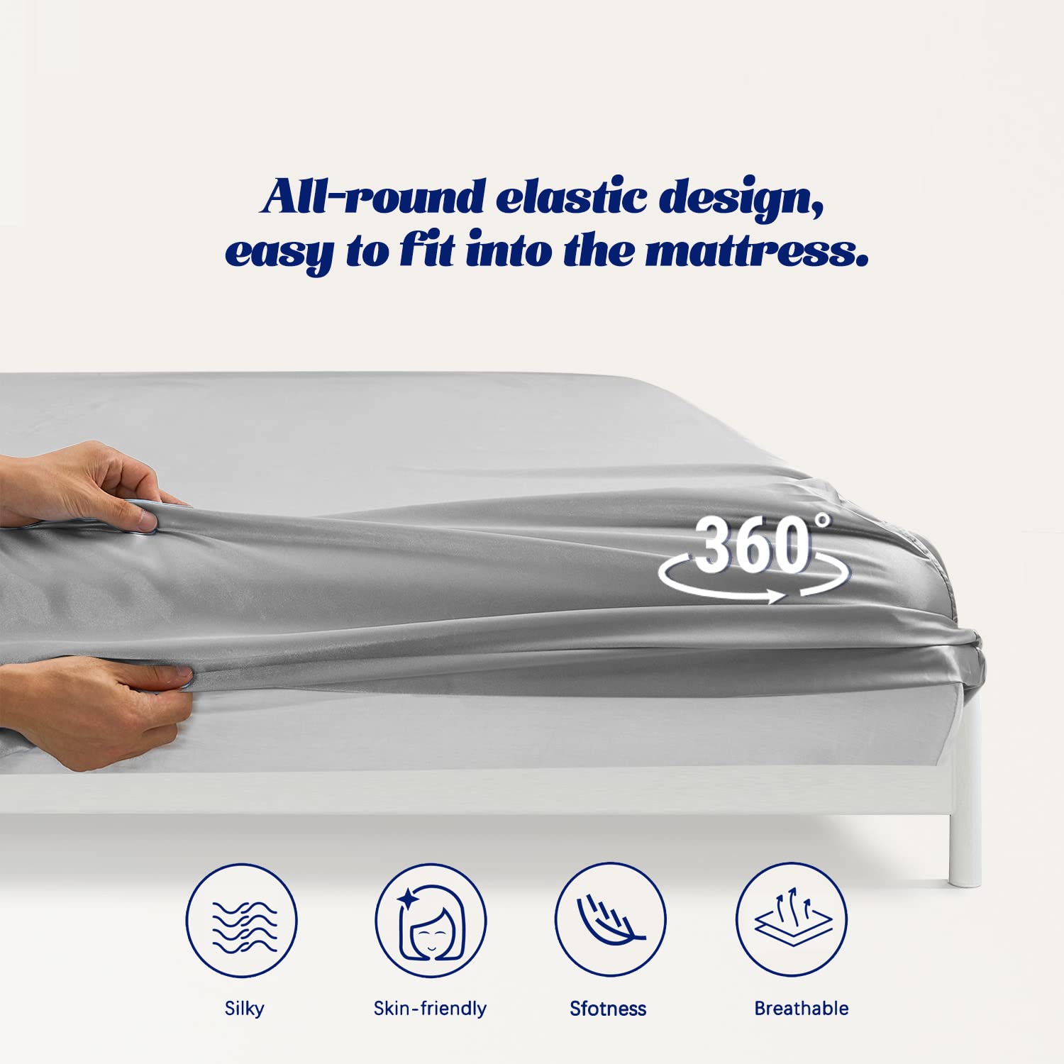 Mr&Hm Satin Fitted Sheet King Size, Silky Bottom Sheet With Elastic Corner Straps, Deep Pocket Up To 15 Inch, No More Slipping O