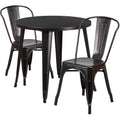 Flash Furniture Commercial Grade 30" Round Black-Antique Gold Metal Indoor-Outdoor Table Set With 2 Cafe Chairs