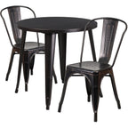 Flash Furniture Commercial Grade 30" Round Black-Antique Gold Metal Indoor-Outdoor Table Set With 2 Cafe Chairs