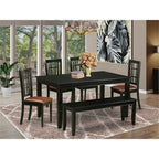 East West Furniture DUNI6-BLK-LC 6 Piece Kitchen Table & Chairs Set Contains a Rectangle Dining Table and 4 Faux Leather Dining Room Chairs with a Bench, 36x60 Inch, Black