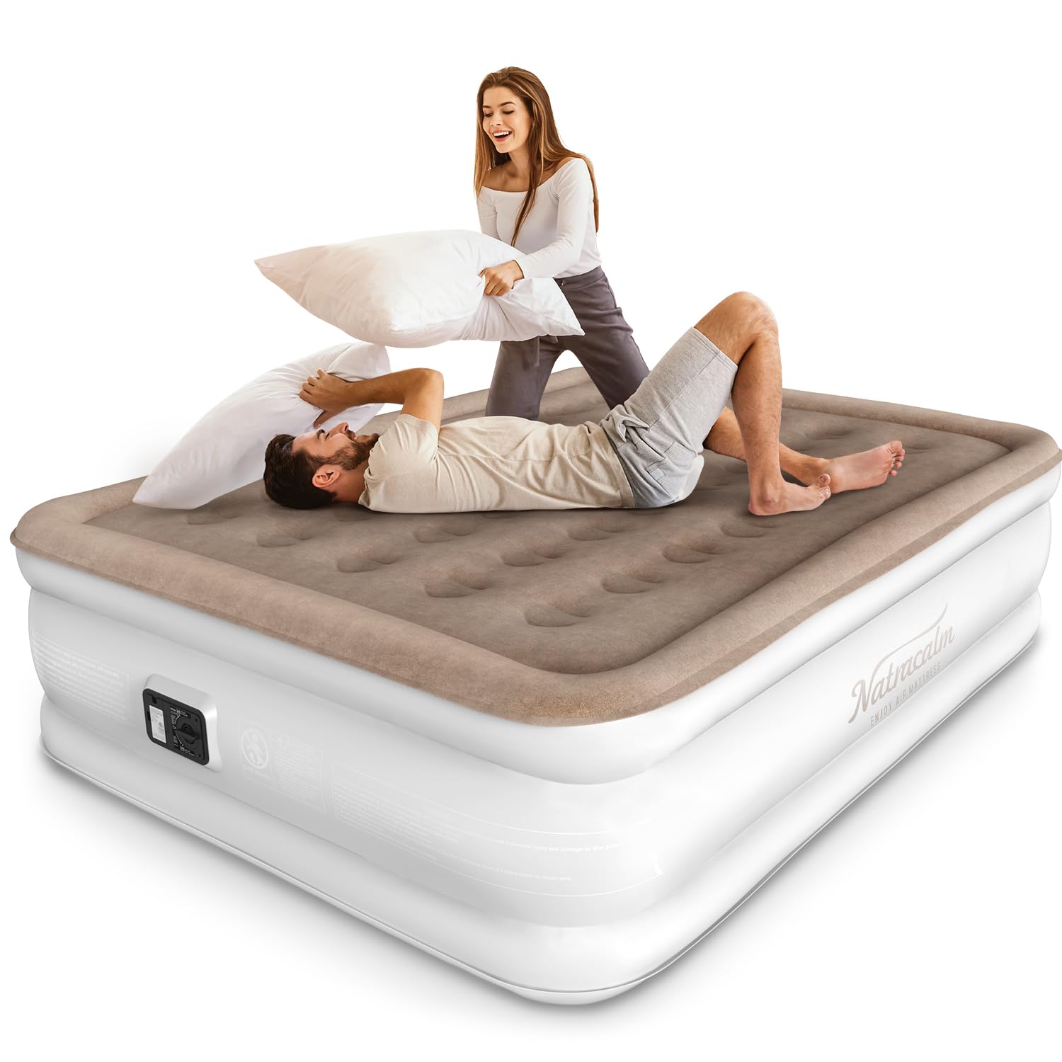 Natracalm Queen Air Mattress With Built In Pump, Blow Up Mattress In 3 Mins Self-Inflation/Deflation, Foldable Inflatable Mattre