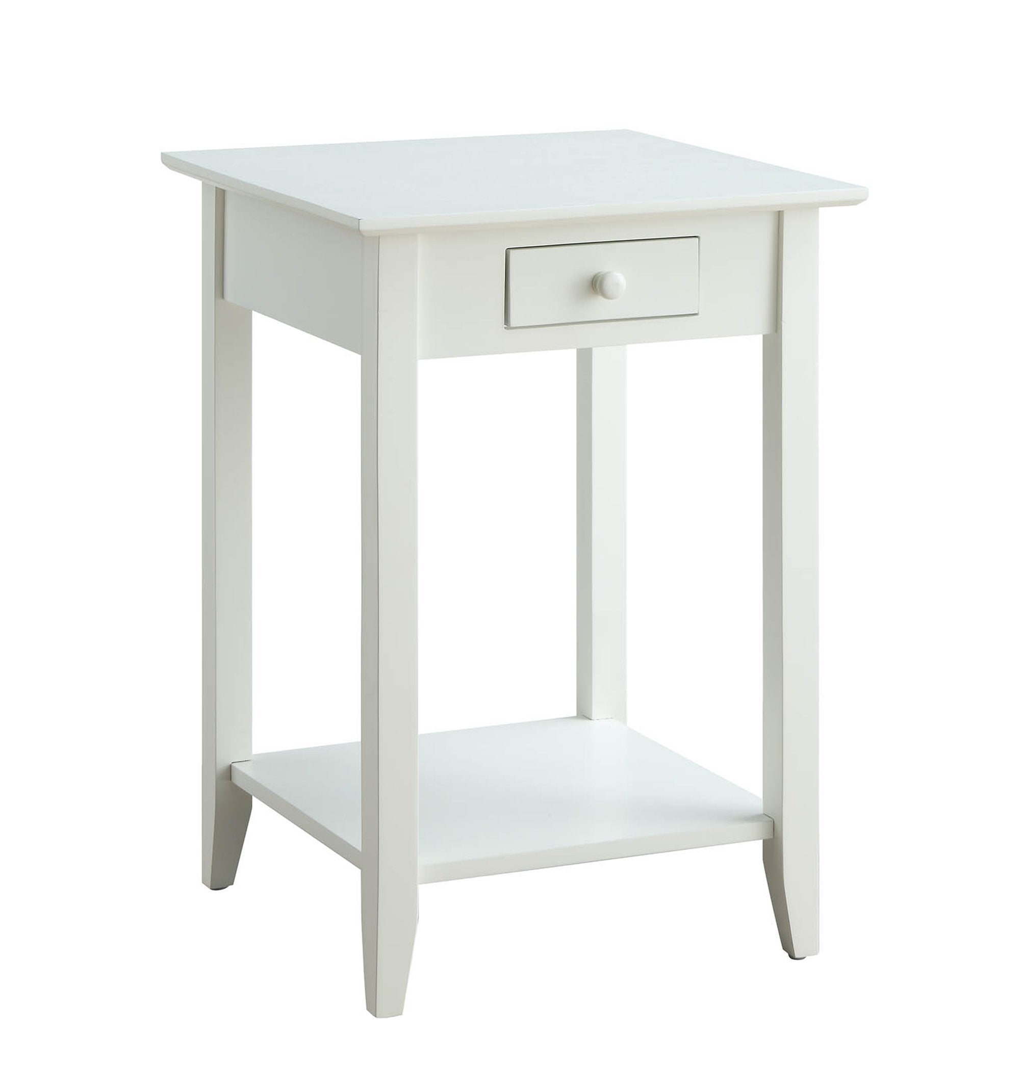 Convenience Concepts American Heritage End Table with Drawer and Shelf, White