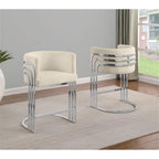 Best Quality Furniture Modern Teddy Fabric Bar Stools with Chrome Legs - Cream - Elegant Barrel Design with Silver Frame - Set of 2 - Perfect for Dining Room, Bar, Office, or Living Room