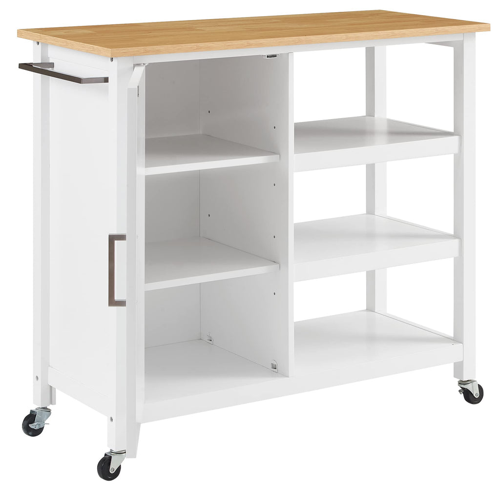 Crosley Furniture Tristan Open Rolling Kitchen Island Cart, Microwave Stand, Coffee Bar, With Shelves, White