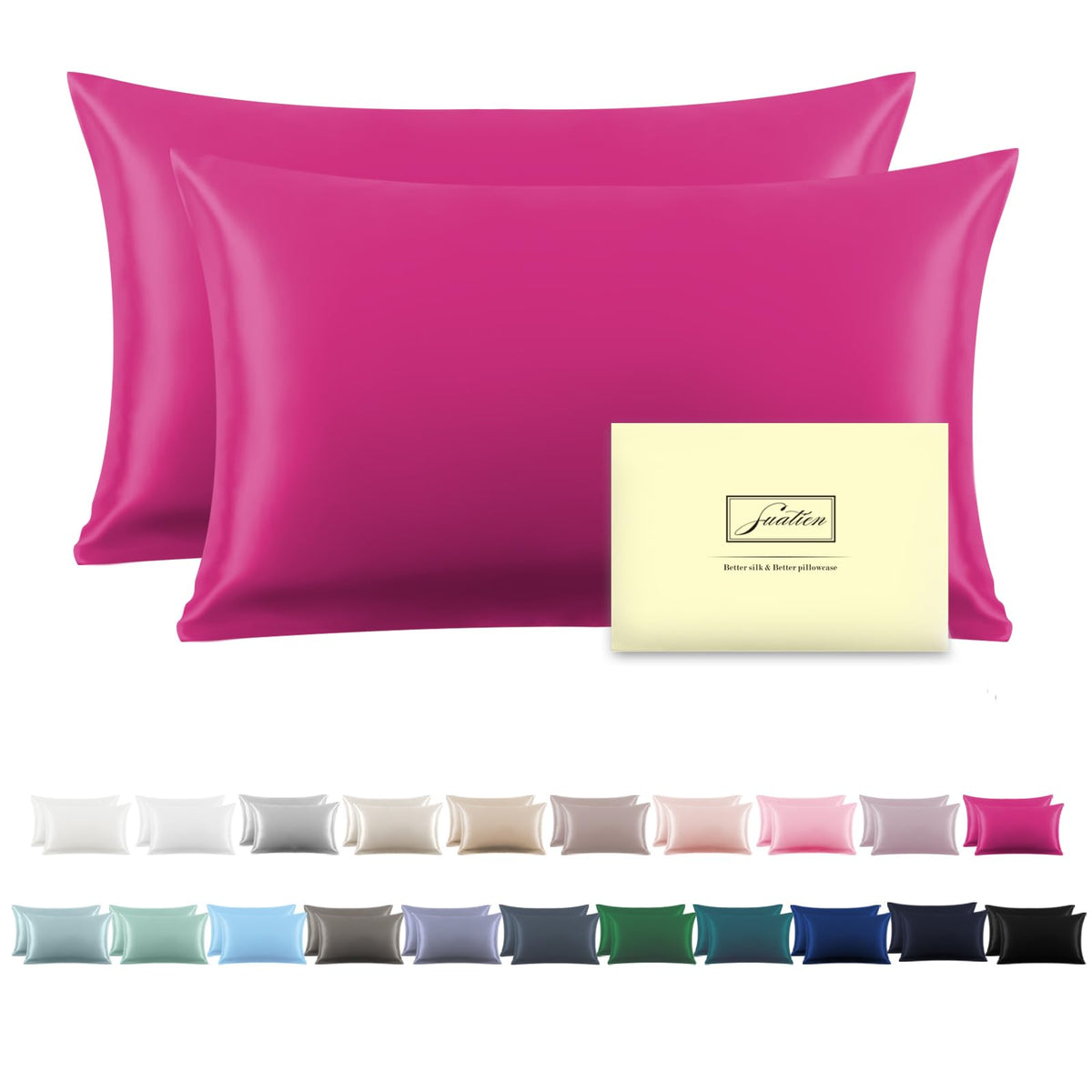 Silk Pillow Cases 2 Pack Soft Breathable And Sliky Standard Size Pillow Cases Set Of 2,Natural Mulberry Satin Silk Pillowcase Wi