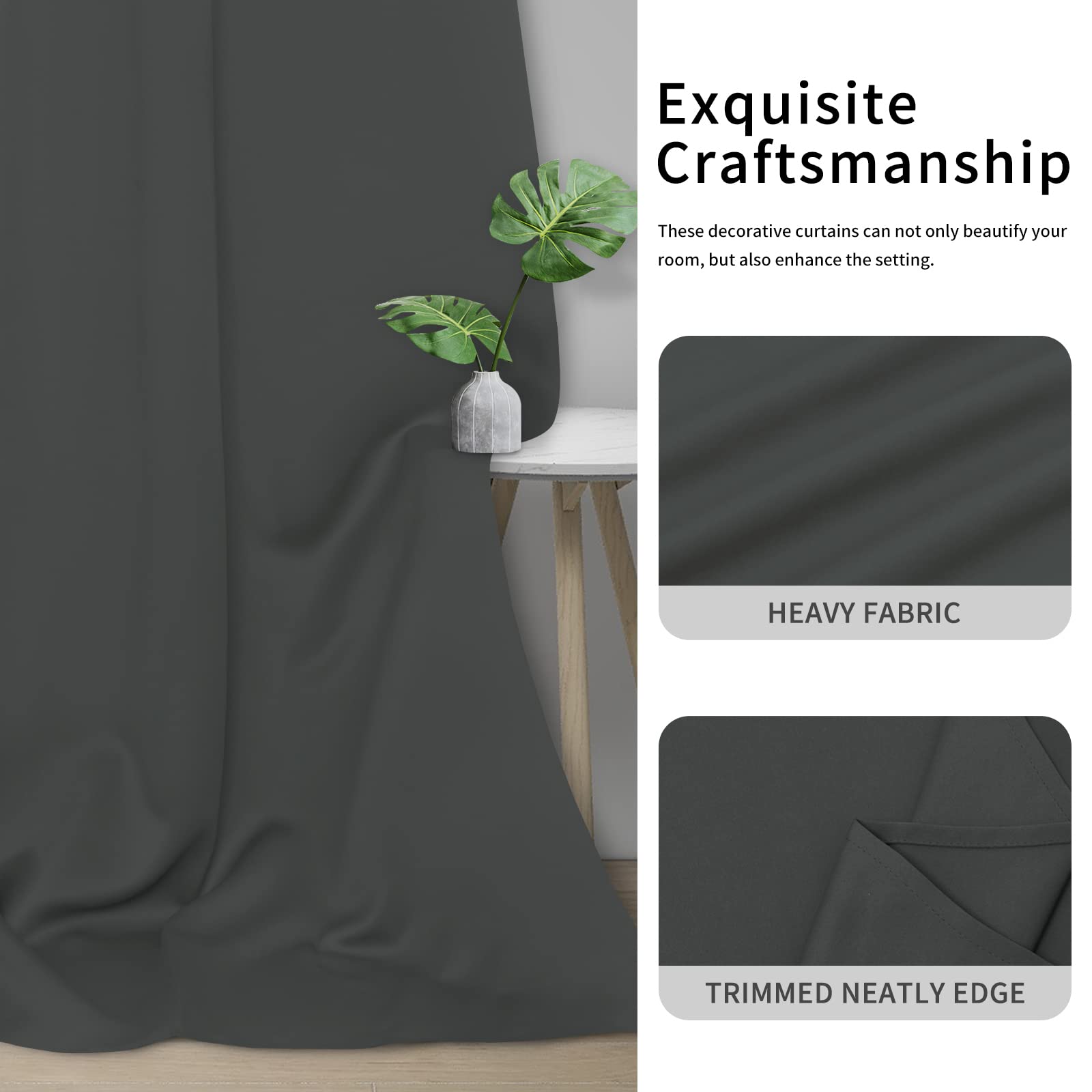 Easy-Going Blackout Curtains For Bedroom, Solid Thermal Insulated Grommet And Noise Reduction Window Drapes, Room Darkening Curtains For Living Room, 2 Panels(46X84 In, Dark Gray)