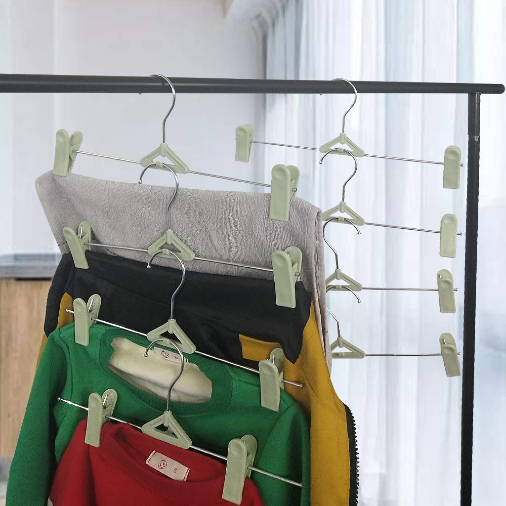 Skirt Hangers With Clips - Pant Hangers With Clips Stackable Slim Plastic Pants Hangers With Clips Space Saving Hangers For Pant