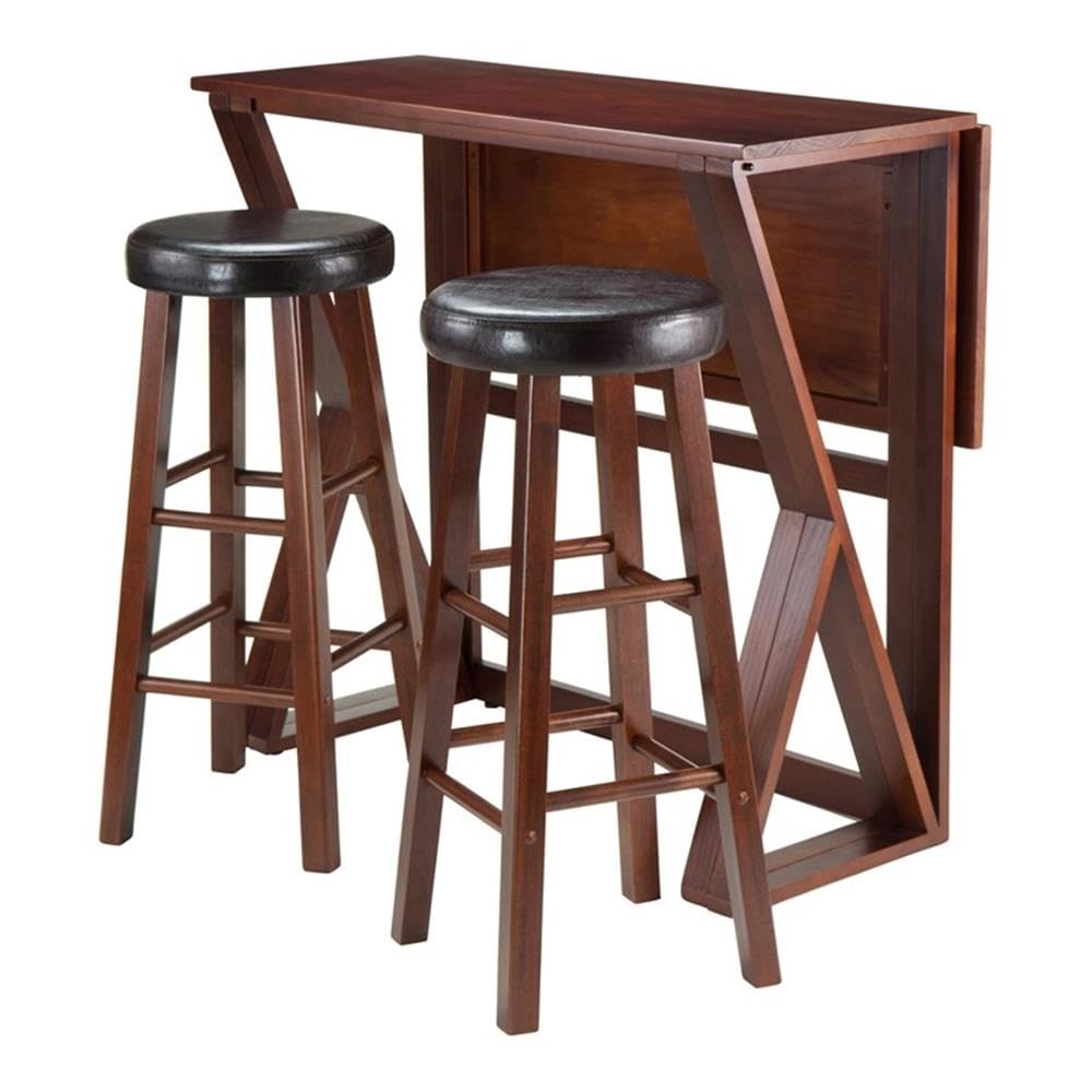 Winsome 3-Piece Harrington Drop Leaf High Table with 2 Cushion Round Seat Stools, 29-Inch, Brown