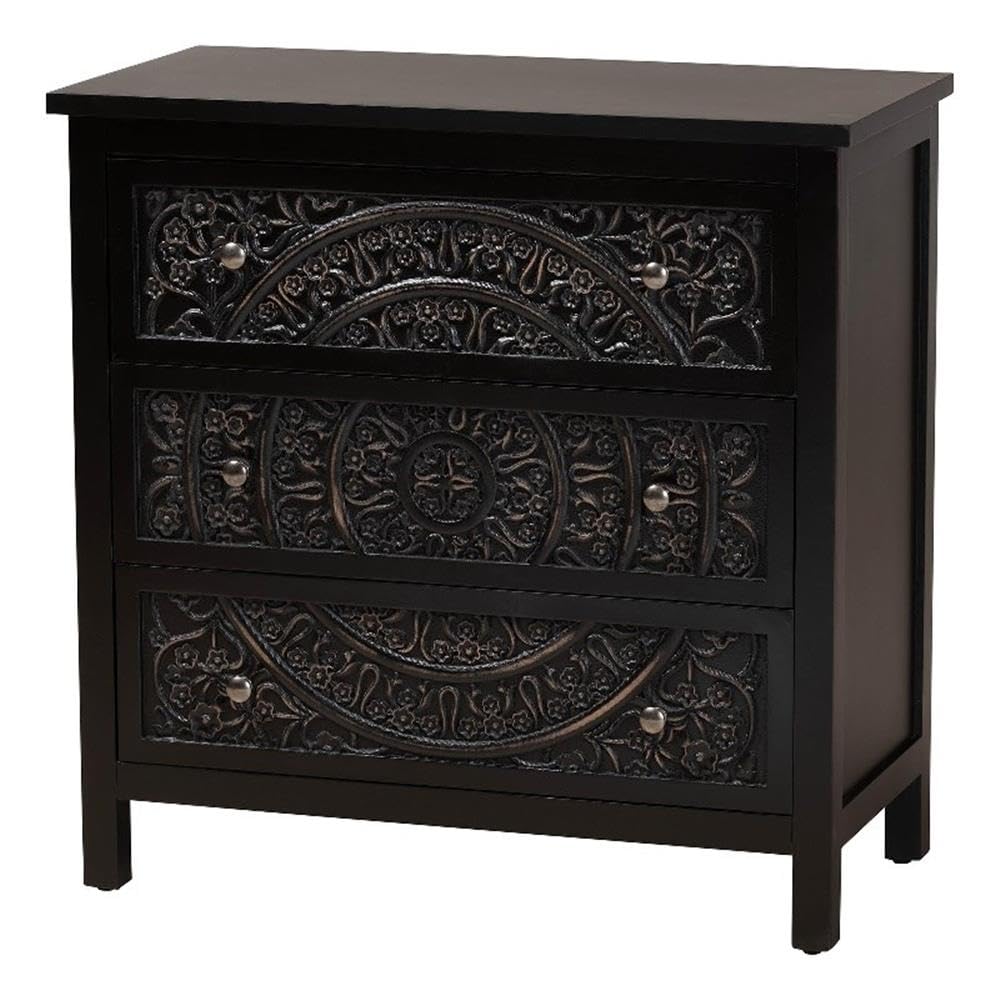 Baxton Studio Yelena Classic and Traditional Black Finished Wood 3-Drawer Storage Cabinet