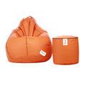 Sattva Combo Classic XL Bean Bag Cover and Round Footstool (Without Beans)  Orange with Navy Blue Piping