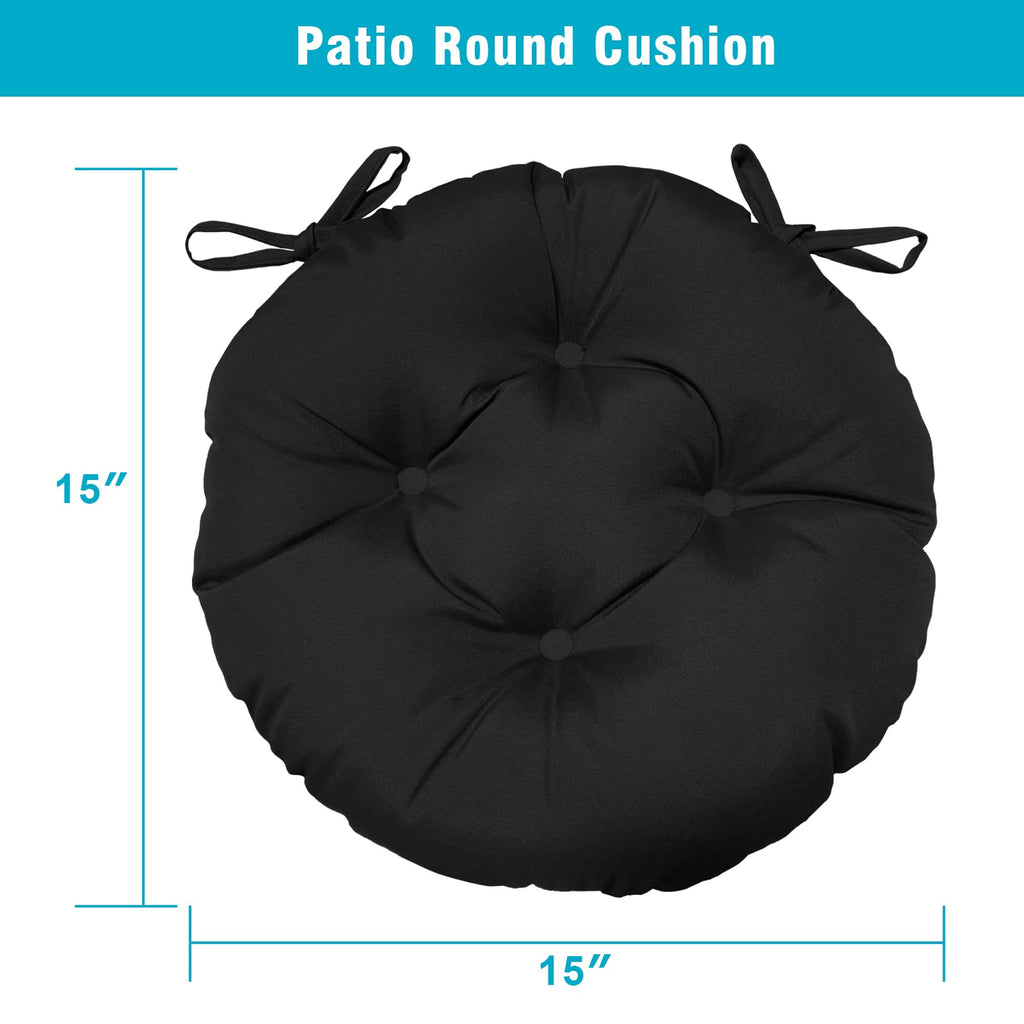 Gueglsa Outdoor Round Tufted Cushions, 15 Inch Bistro Chair Cushions With Ties, High Uv Resistant Round Chair Pads For Patio Bis