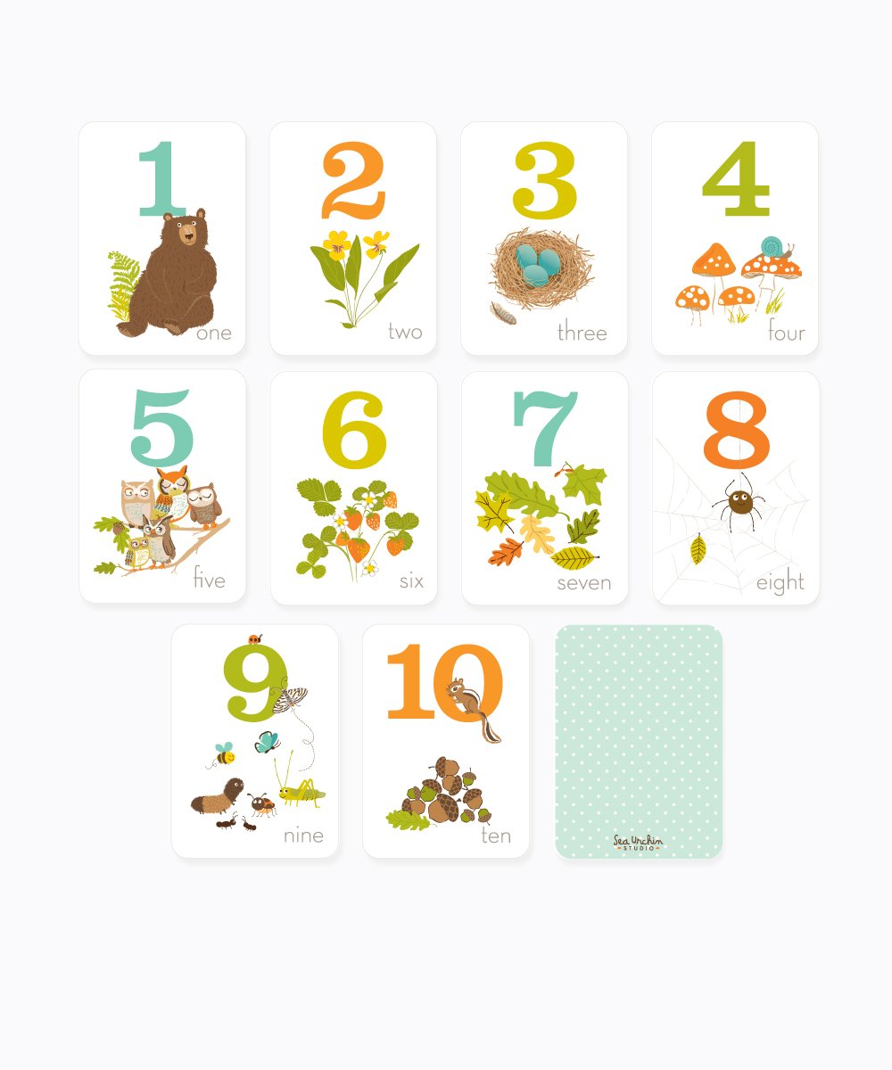 Sea Urchin Studio - Numbers Wall Art Woodland Forest - (5 X 7 Inches) 10 Cards