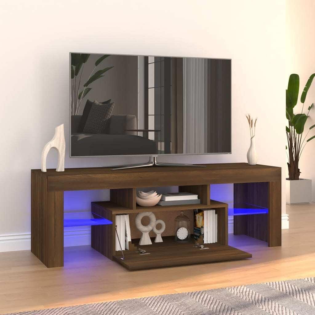 vidaXL TV Cabinet with LED Lights Brown Oak 47.2&quot;x13.8&quot;x15.7&quot;