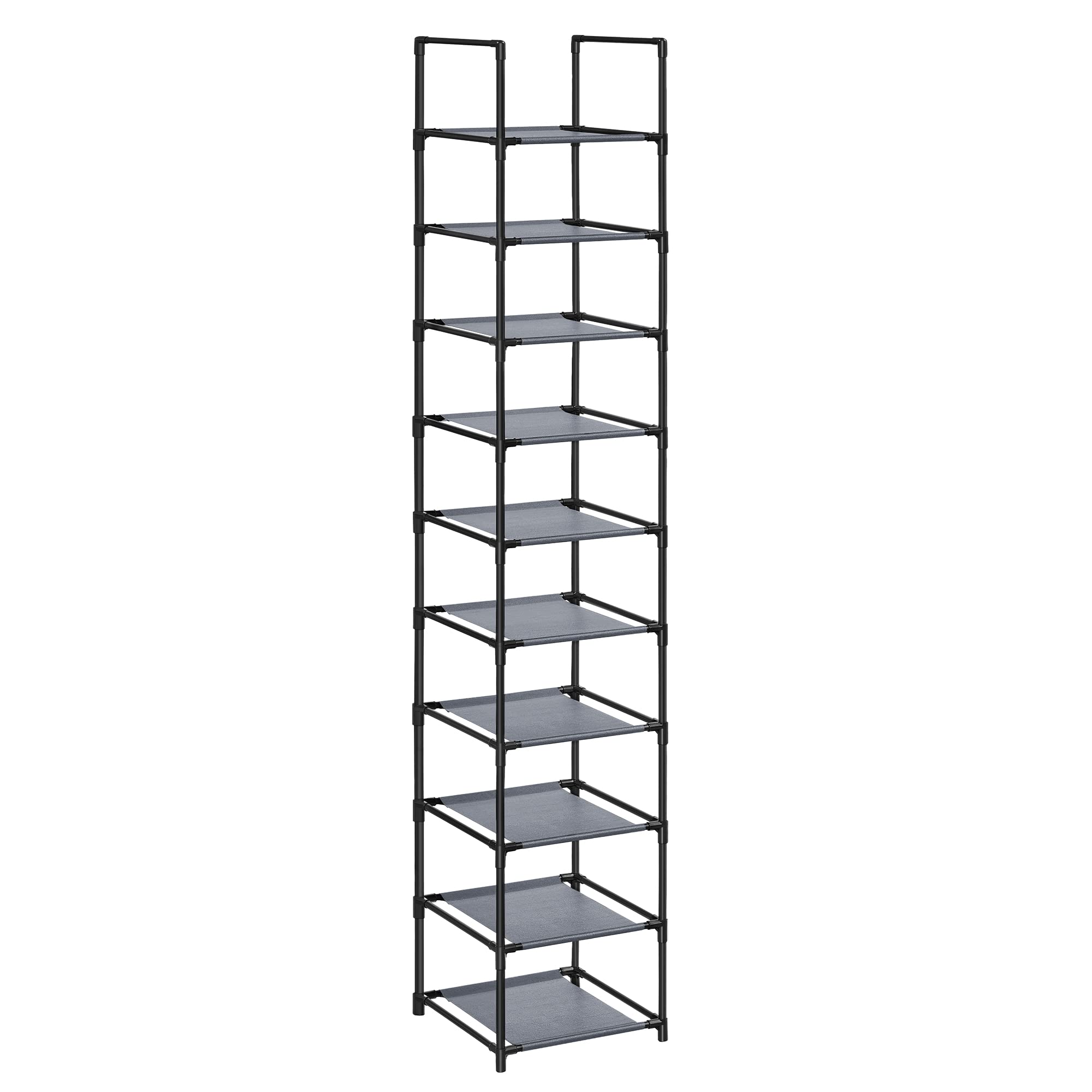 Songmics Shoe Rack, 10 Tier Shoe Shelf, Shoe Storage Organizer, Space-Saving, 13 X 13 X 68.1 Inches, Metal Frame, Non-Woven Fabric Shelves, For Entryway, Bedroom, Grey Ulsr110G01