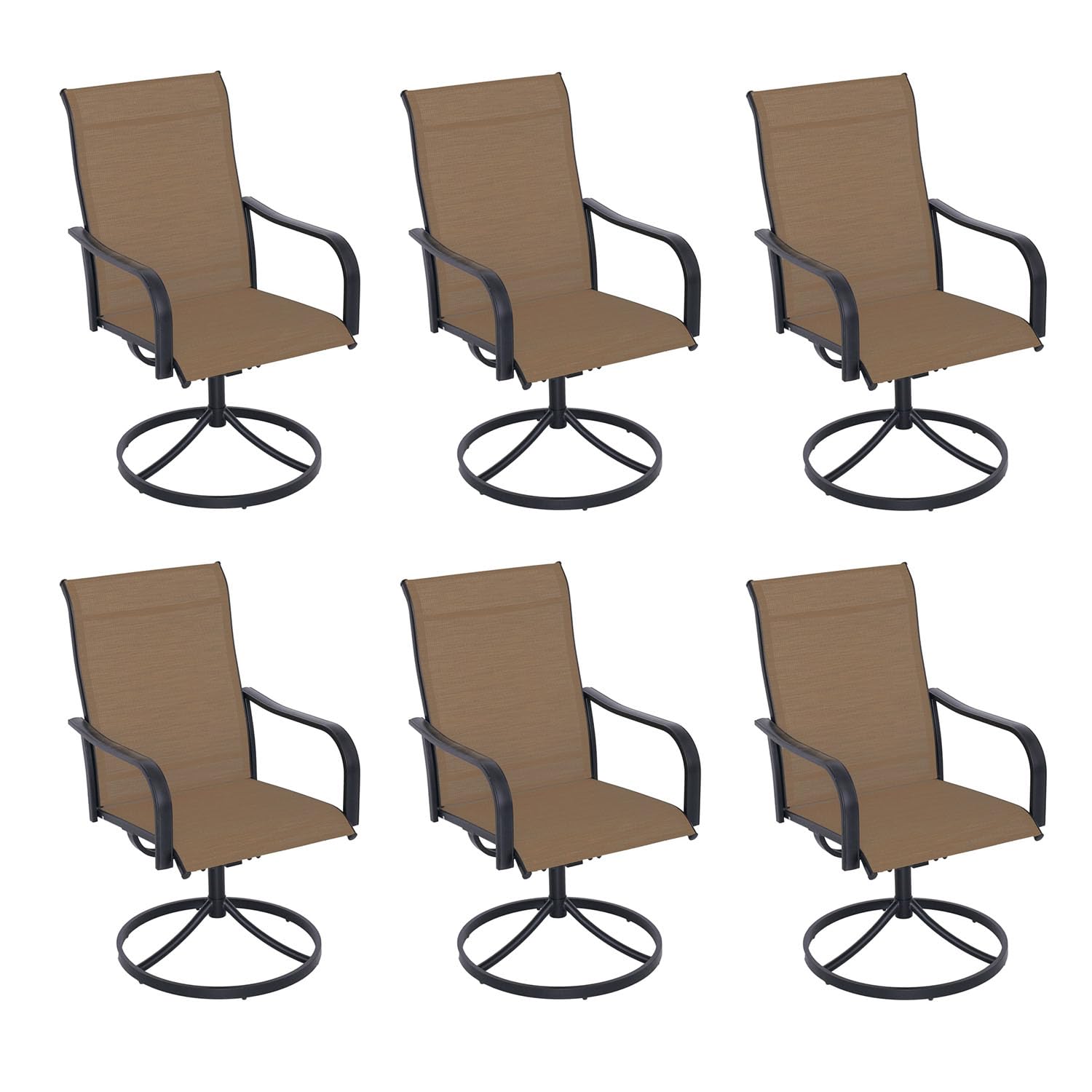 Nixtopia 6 Piece Patio Swivel Chairs Set Of 6, Yellow Textilene Support Armrest Dining Chairs