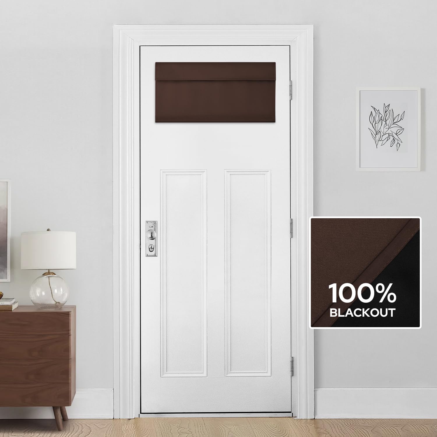 Homeideas 100% Blackout French Door Curtains, Privacy Small Door Curtains For Door Window, 26 X 12 Inch Door Shades For Front Door, Thermal Insulated Door Window Covering, (1 Panel, Brown)