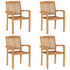 vidaXL 4X Solid Teak Wood Stacking Patio Chairs with Cushions Wooden Garden Dining Chairs Stackable Backyard Chairs Balcony Armchairs