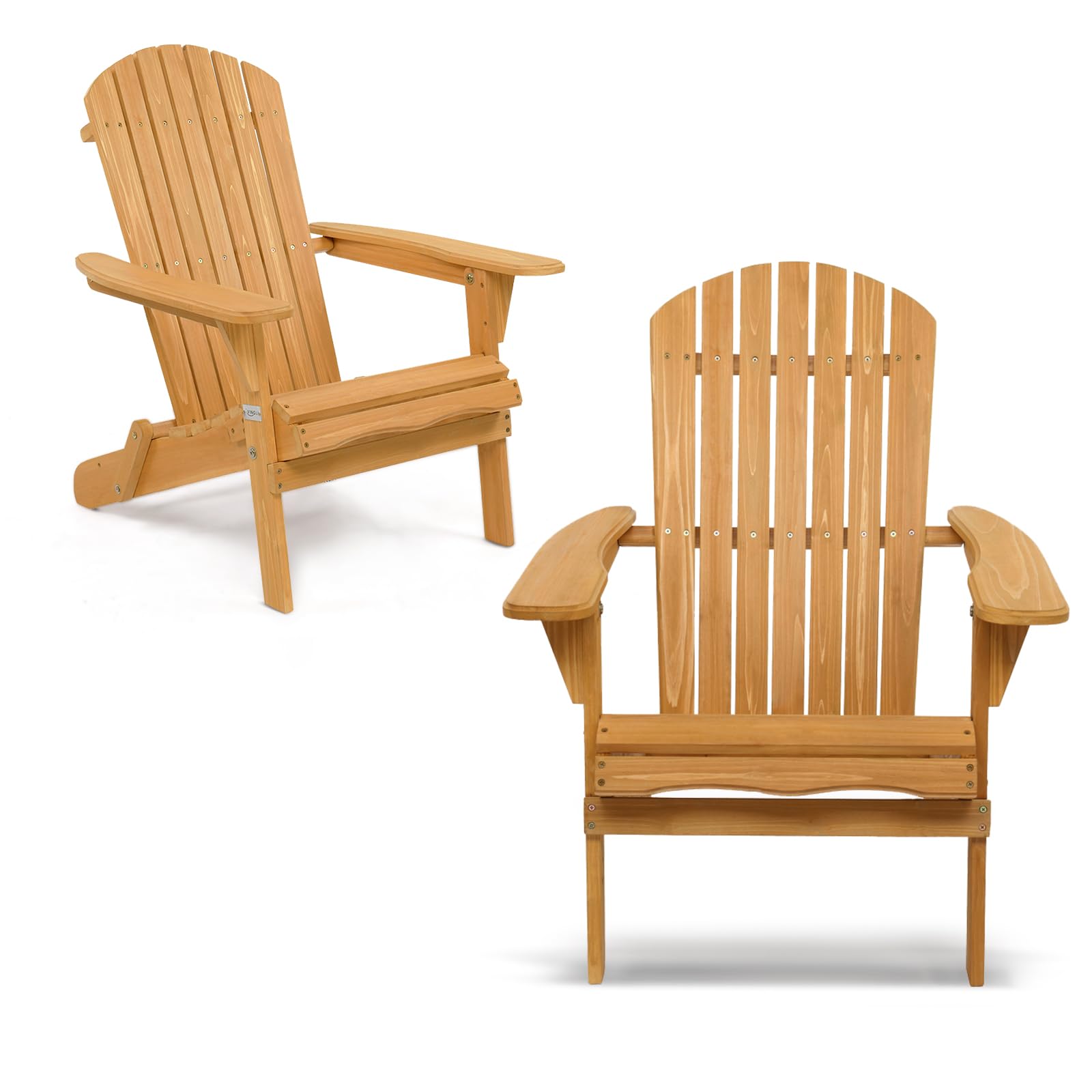 Vingli Wooden Folding Adirondack Chairs Set Of 2 For Outdoor, All Weather Foldable Fir Pit Chairs Clearance Patio Lounge Chairs For Lawn Garden Poolside, Capacity 350Lbs