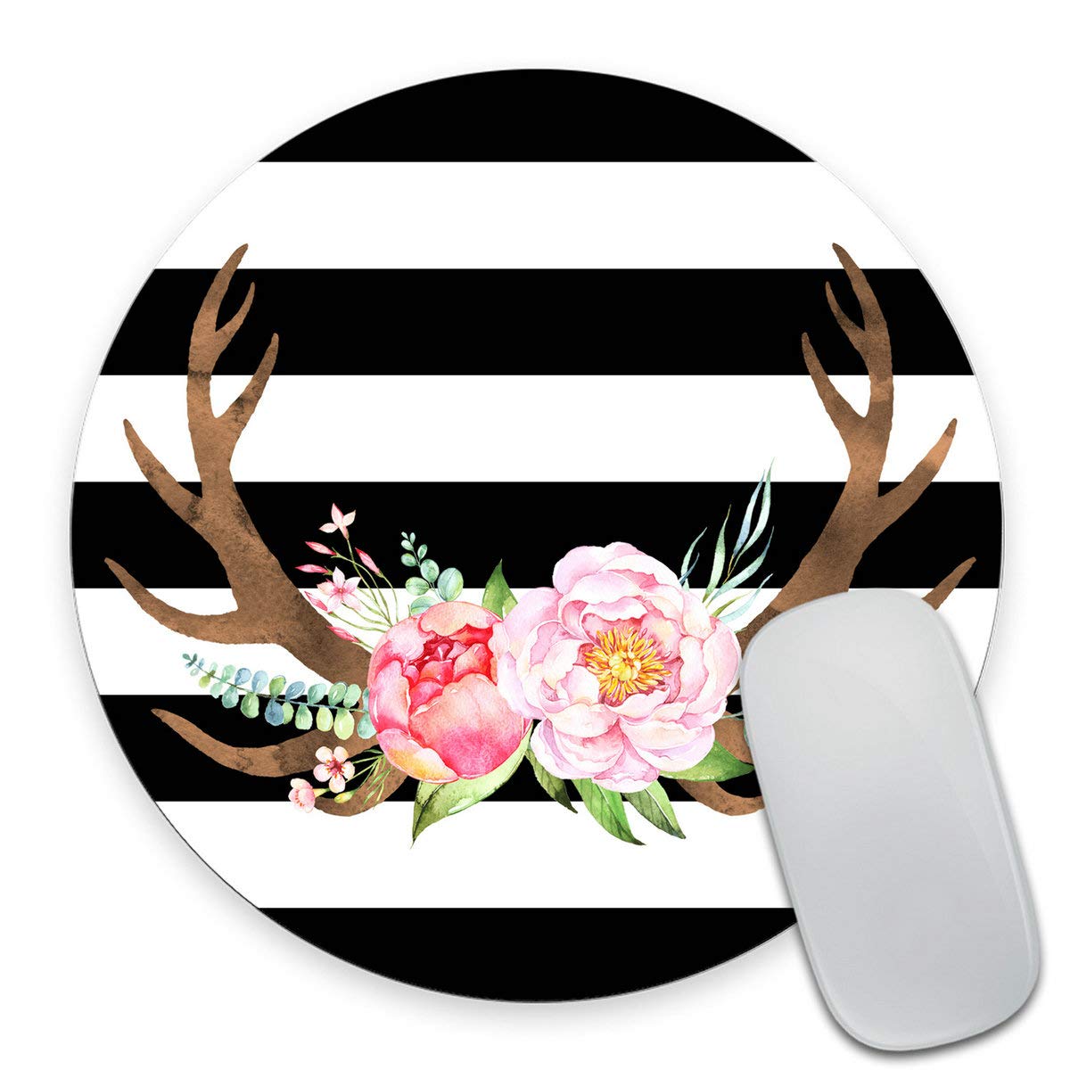 Smooffly Antlers Mouse Pad Deer Antlers Mouse Pad, Striped Mouse Pad, Office Desk, Mousepad, Cute Mouse Pad Size 7.9 X 7.9 X 0.1