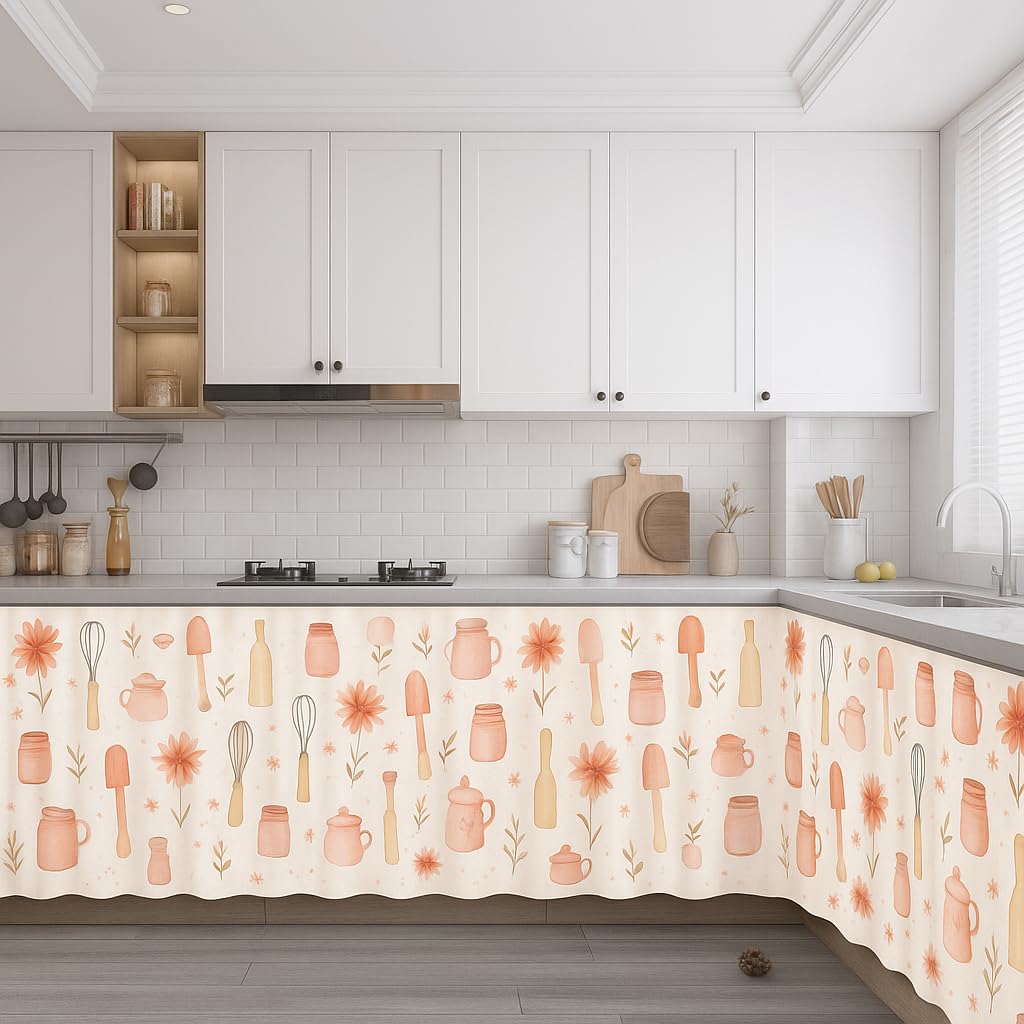 ANSHMJIMN Sink Curtain for Kitchen | Pack of 2 | 15070 cm Rod Pocket UnderSink Cover | Decorative Printed Fabric for Storage Hi