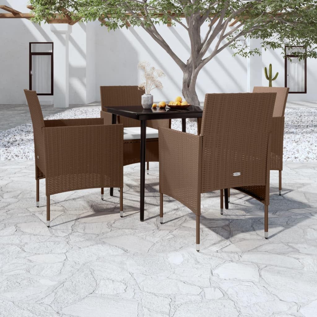 vidaXL Patio Dining Set 5 Piece with Cushions Garden Outdoor Lawn Yard Terrace Balcony Table and Chair Seat Seating Furniture Brown and Black