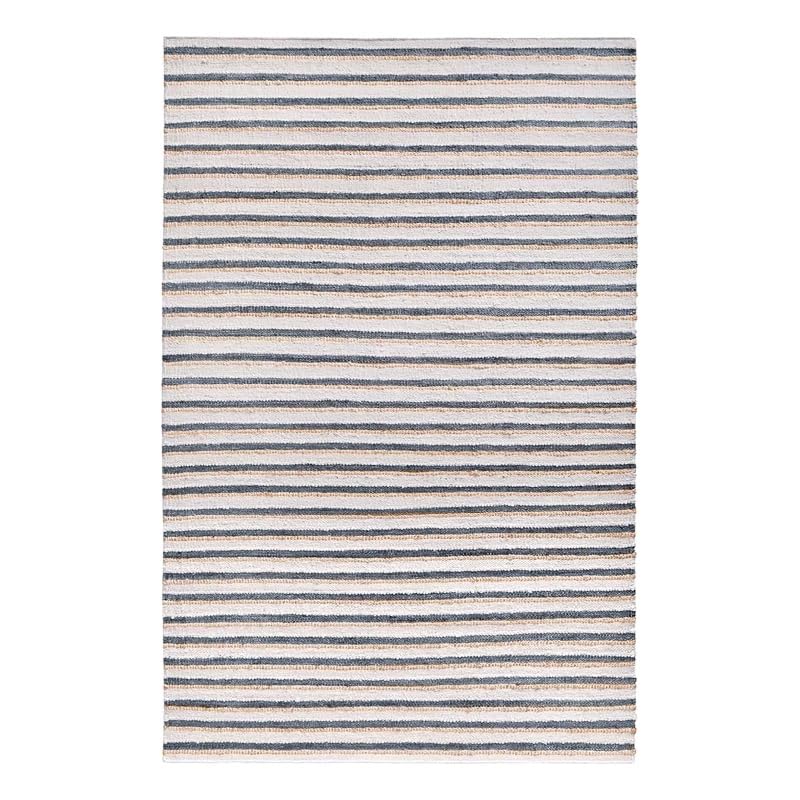 Kosas Home Del Mar 96 x 120 Striped Jute & Cotton Area Rug in Ivory/Aqua Blue
