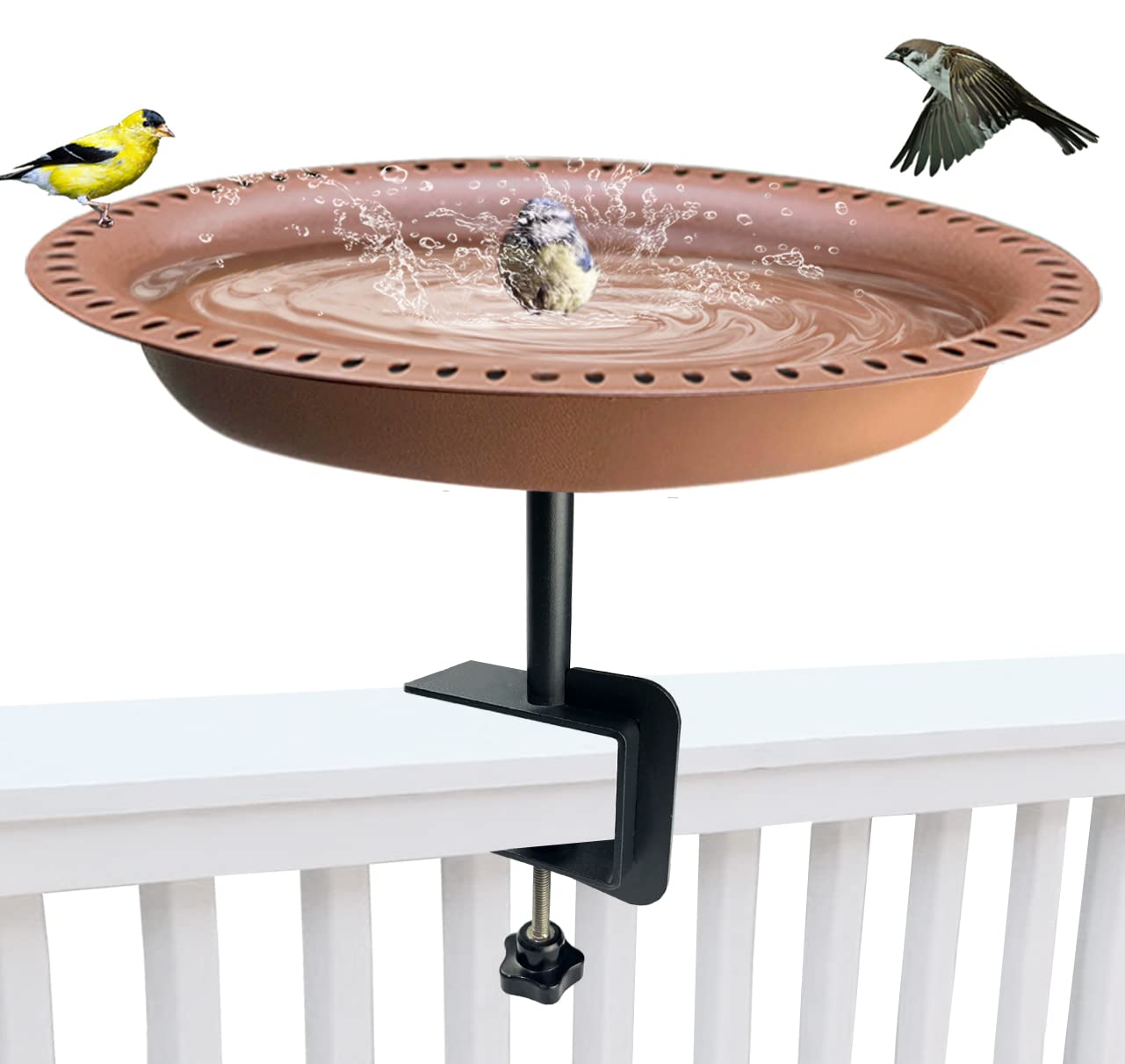 Garbuildman Deck Mounted Bird Bath Bowl Spa Birdfeeder & Adjustable Unheated Birdbath With Heavy Duty Clamp For Outdoor Garden,