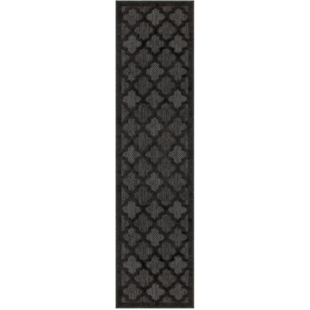 Nourison Easy Care Indoor/Outdoor Charcoal Black 2' X 6' Area Rug, Easy Cleaning, Non Shedding, Bed Room, Living Room, Dining Room, Backyard, Deck, Patio (2X6)