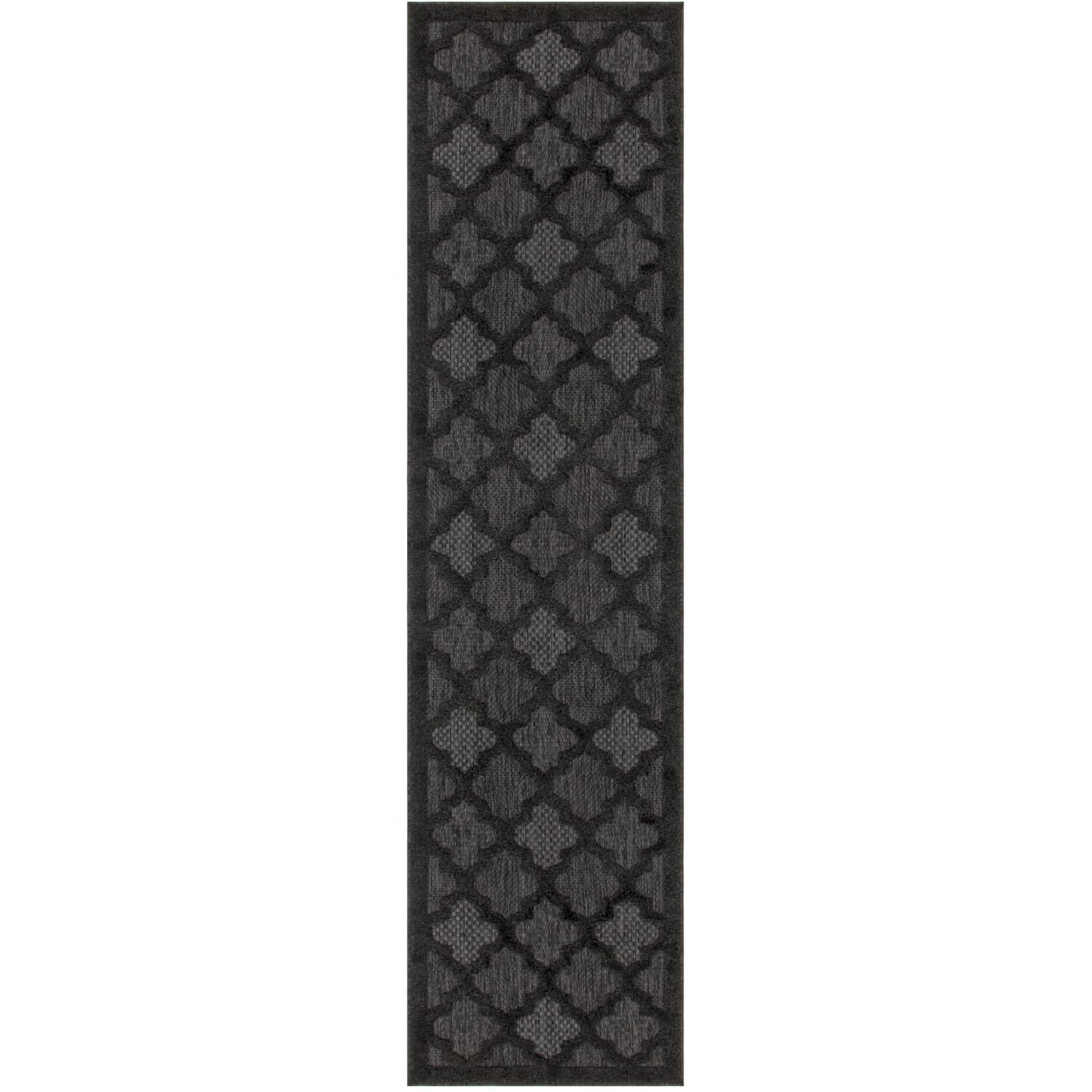 Nourison Easy Care Indoor/Outdoor Charcoal Black 2' X 6' Area Rug, Easy Cleaning, Non Shedding, Bed Room, Living Room, Dining Room, Backyard, Deck, Patio (2X6)