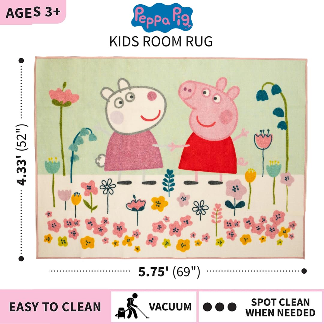 Franco Peppa Pig & Suzie Kids Room Non Slip Area Rug, 69 In X 52 In, (Official Licensed Official Product)