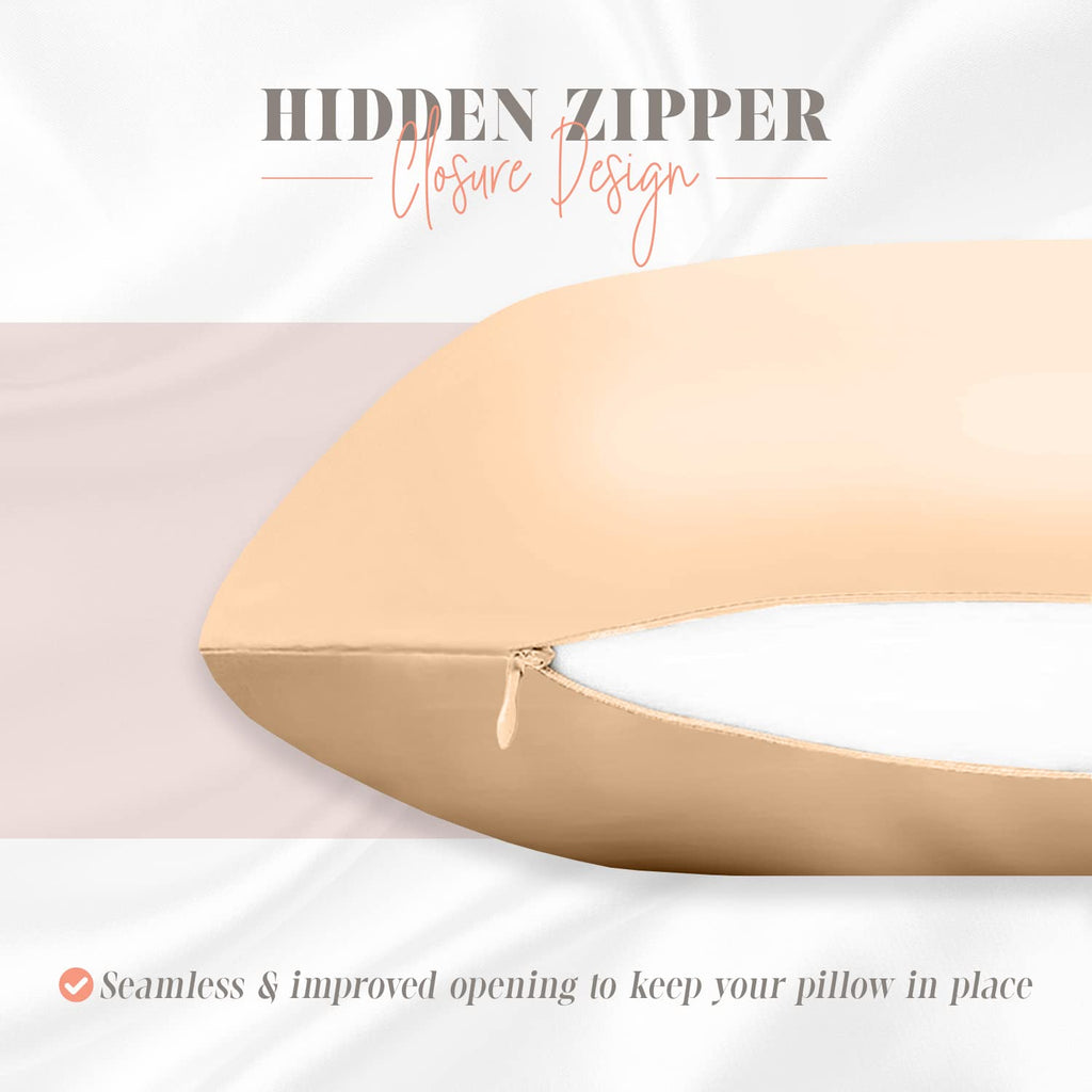 Elegant Comfort Silky And Luxurious 2-Piece Satin Pillowcase Set For Healthier Skin And Hair, Hidden Zipper Closure And Beautifully Packaged, Satin Pillowcase Set, King, Champaign