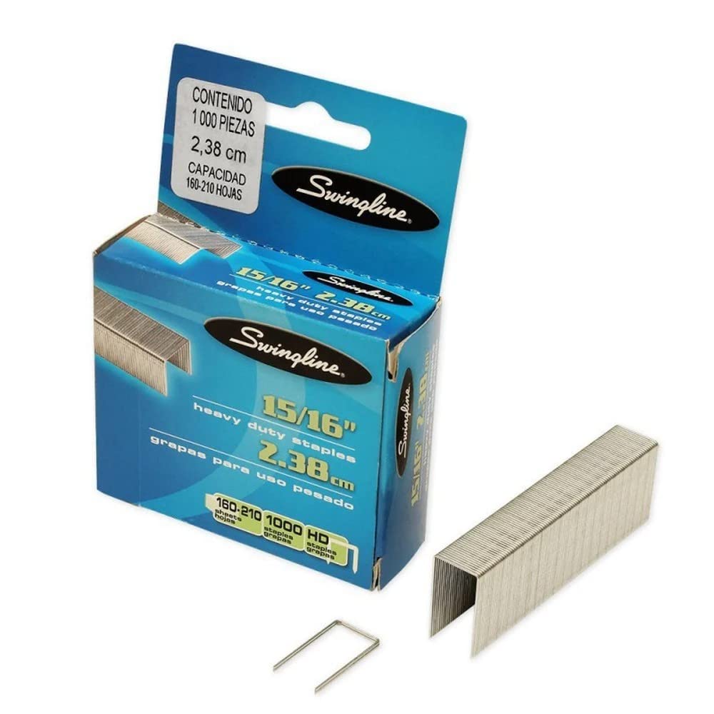 Swingline Staples, Heavy Duty, 15/16' Length, 210 Sheet Capacity, 100/Strip, 1000/Box, 1 Pack (35320) - Silver
