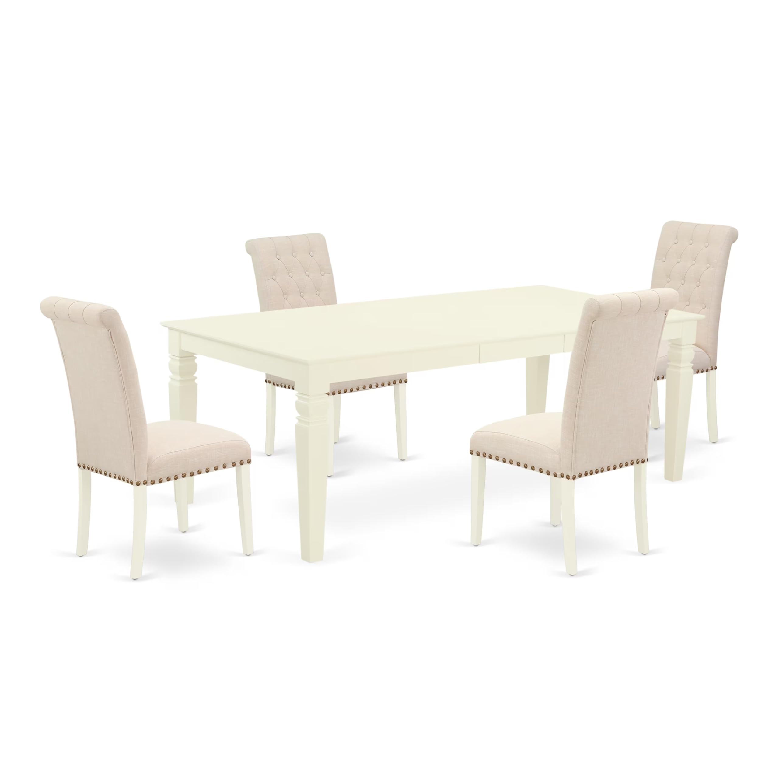 East West Furniture Lgbr5-Lwh-02 5 Piece Dining Room Table Set Includes A Rectangle Kitchen Table With Butterfly Leaf And 4 Light Beige Linen Fabric Parson Chairs, 42X84 Inch, Linen White