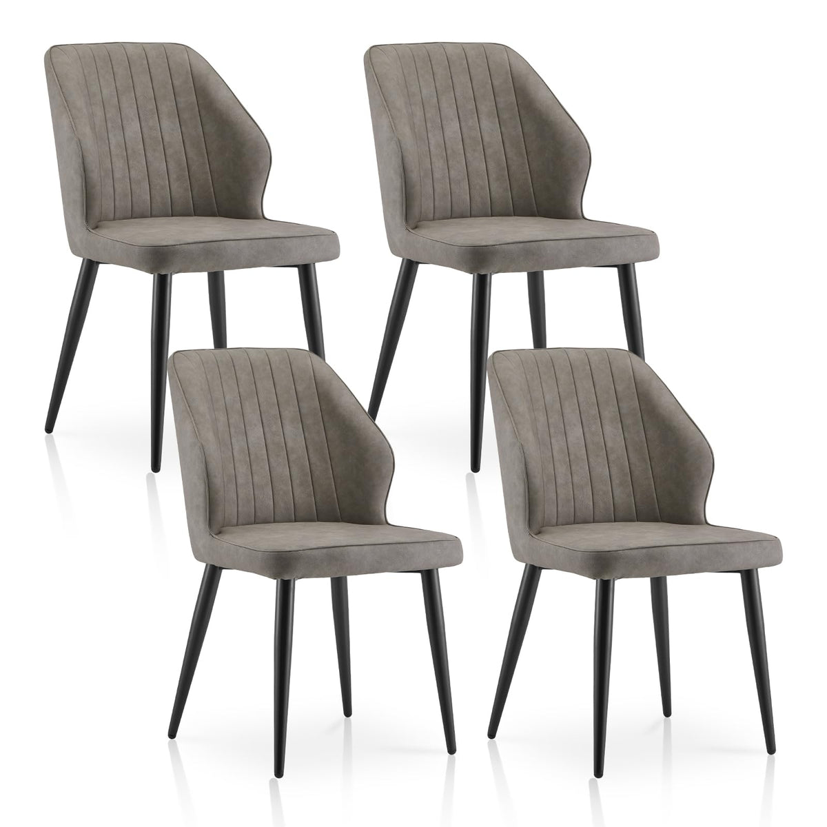 Tukailai Modern Dining Chairs Set Of 4, Faux Leather Kitchen Chairs Lounge Leisure Living Room Corner Chairs Leatherette Guest Reception Chairs With Backrest And Padded Seat (Light Grey)