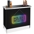 Brillihood Portable Pop-Up Bar Table With Mirrored Bar Neon Sign, Music Sync Bar Table, Led Bar Sign & Table For Outdoor, Patio,