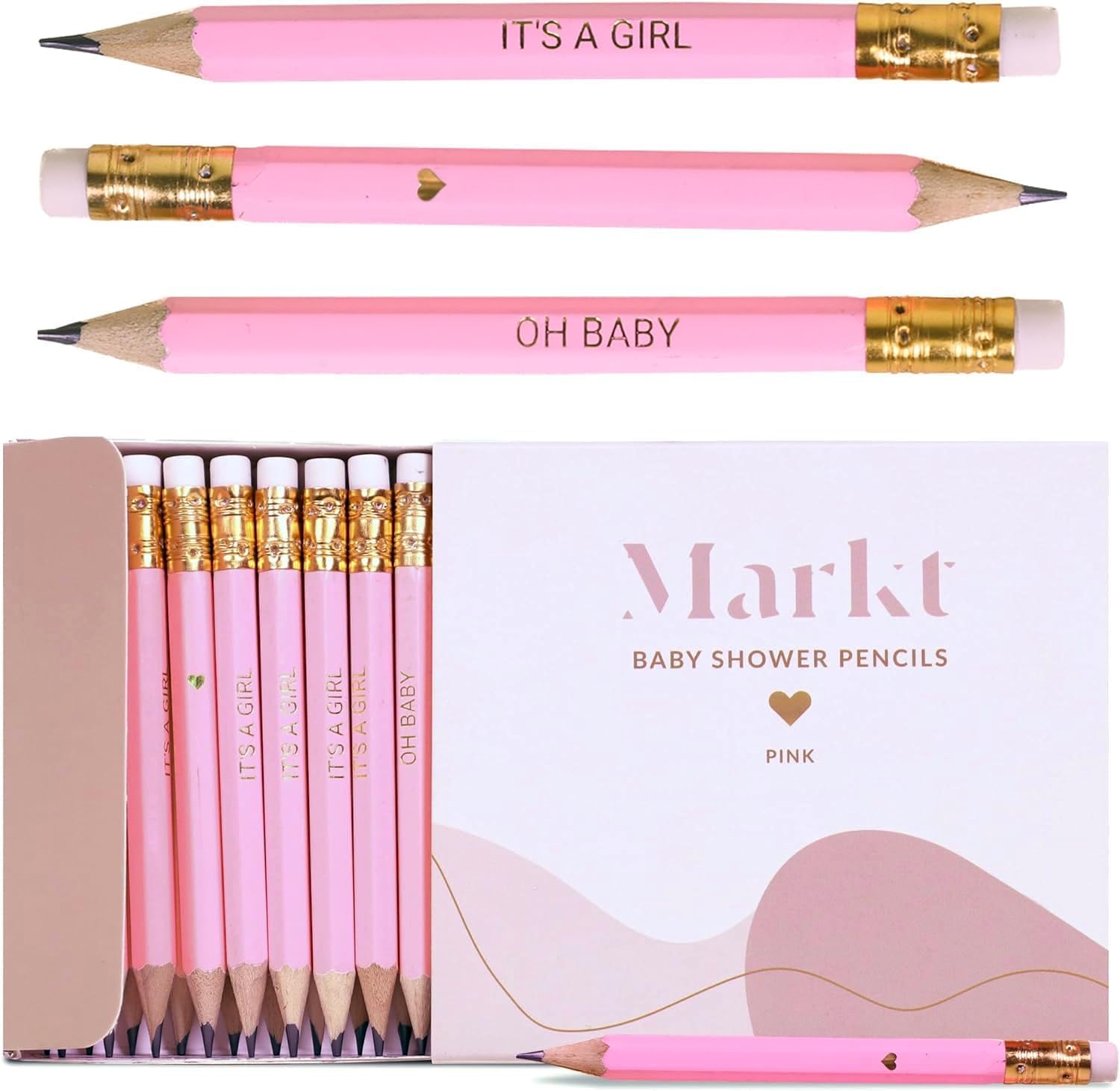 Markt Mini Pink Pencils With Erasers, Baby Shower Games Prizes For Girl, Small Baby Shower Pencils, Baby Shower Favors, Presharp