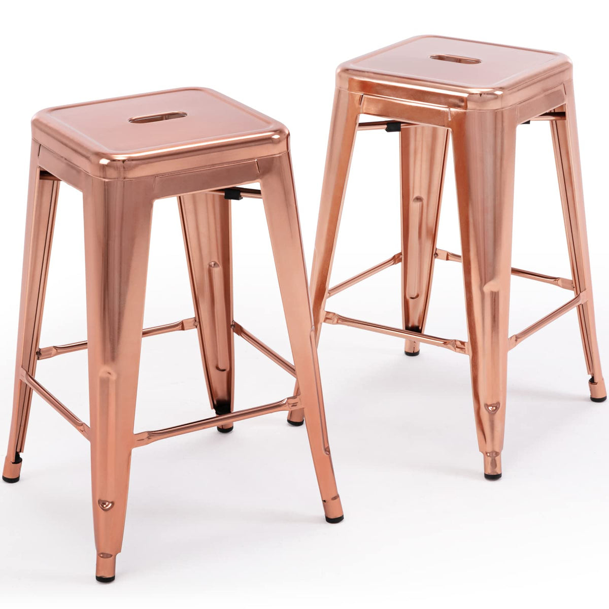 Vogue Furniture Direct 24' Bar Stools Backless Metal Barstools Indoor-Outdoor Counter Height Stools With Square Seat, Set Of 2 (Rose Gold)