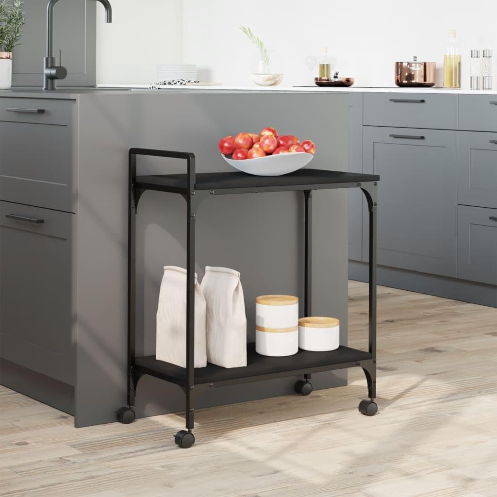 vidaXL Black Kitchen Trolley - Engineered Wood Storage Cart with Wheels, Multipurpose Organizer for Kitchen/Living Room/Bathroom, 23.8&quot;x12.2&quot;x28.5&quot;